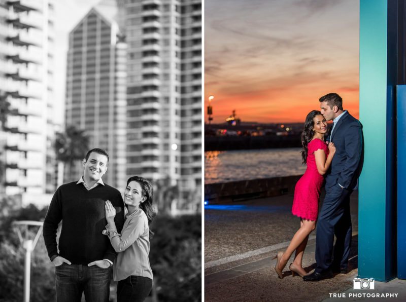 Romantic sunset engagement session in downtown