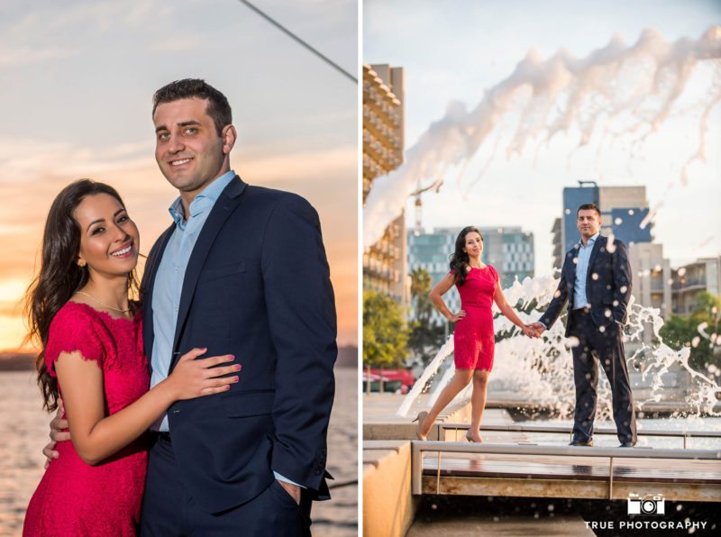 Stylish sunset engagement session in Downtown Waterfront Park