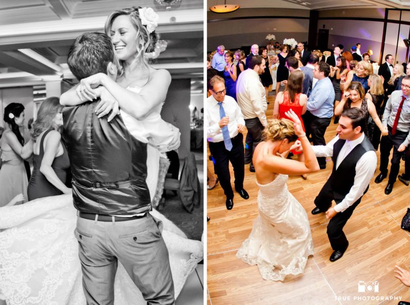 Groom dances with his bride at their reception