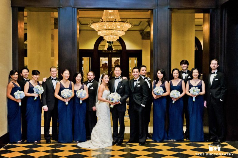 Wedding couple with Bridal party at the US Grant Hotel