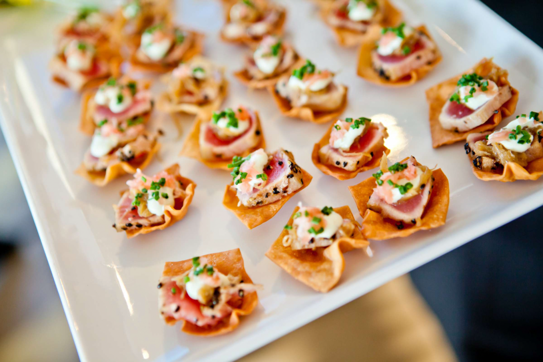 L'Auberge Del Mar Wedding cocktail hour appetizers photographed by True Photography