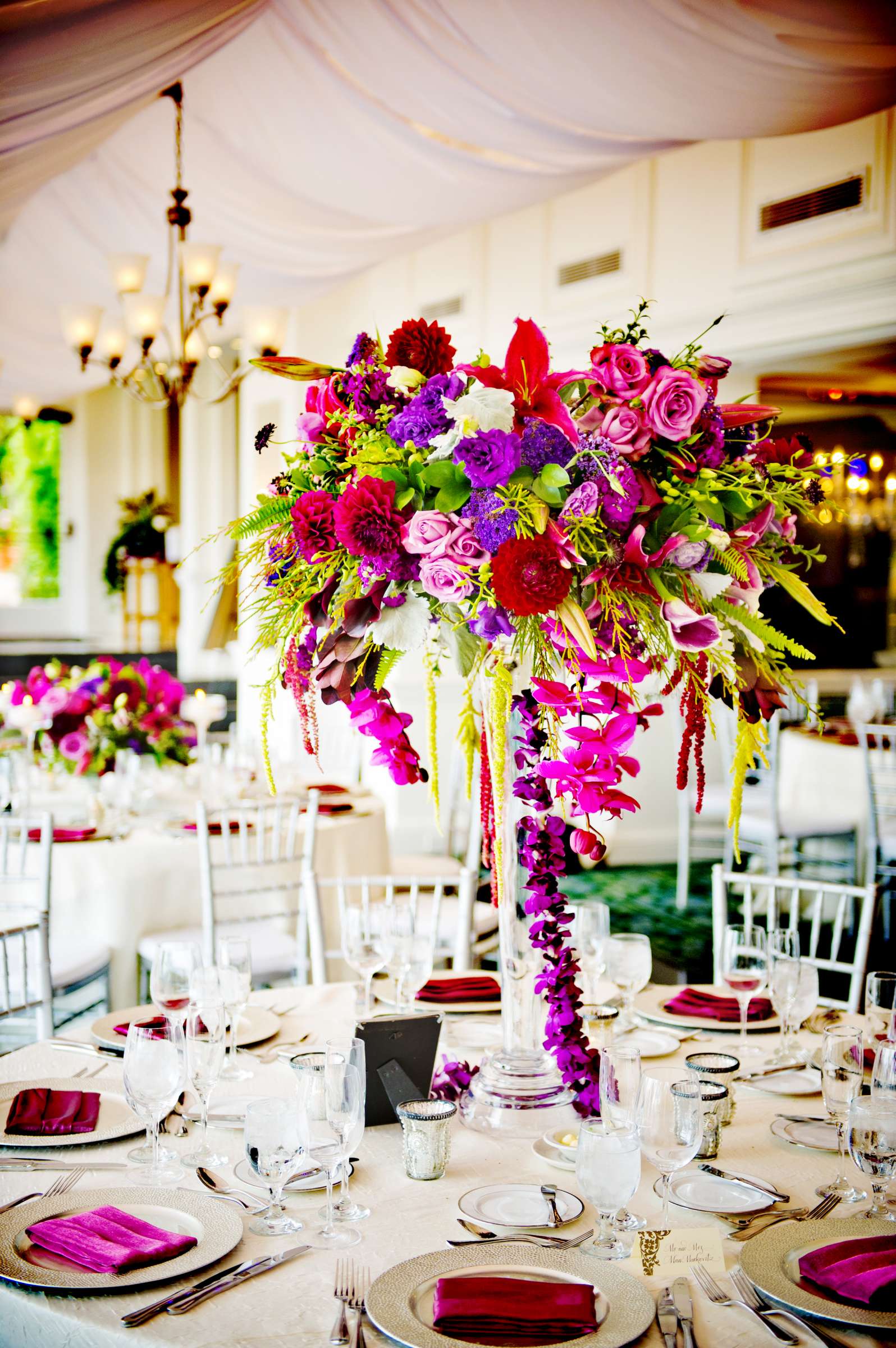Centerpieces at La Valencia Wedding coordinated by Weddings by Design, Rachel and Ian Wedding Photo #34 by True Photography
