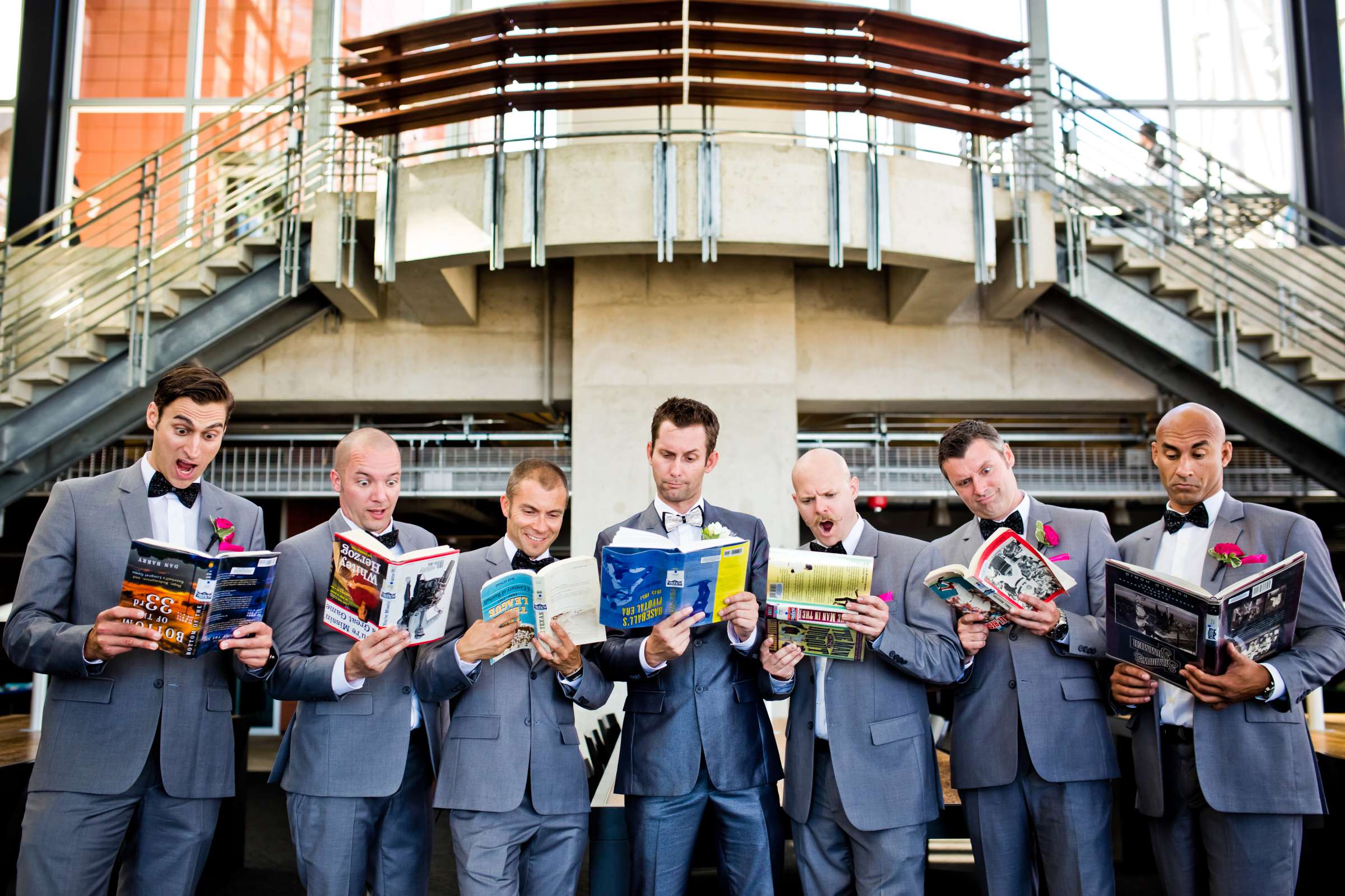 Groomsmen, Funny moment at San Diego Central Library Wedding coordinated by Chic Reverie by Jenna, Ava and Joel Wedding Photo #8 by True Photography