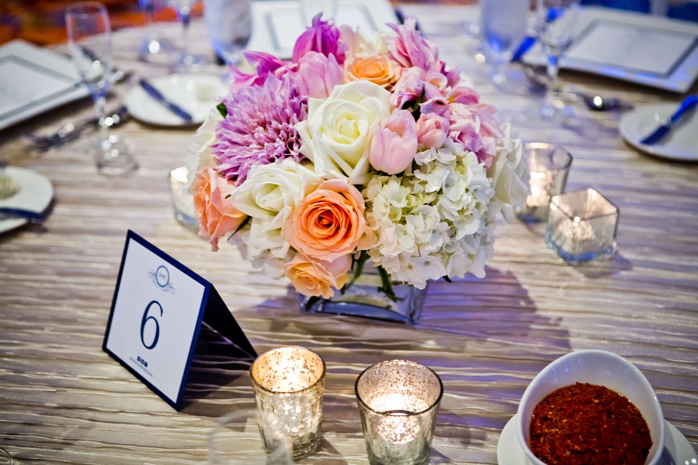Centerpieces at Marriott Marquis San Diego Marina Wedding coordinated by Victoria Weddings & Events, Rachel and Efrem Wedding Photo #123609 by True Photography