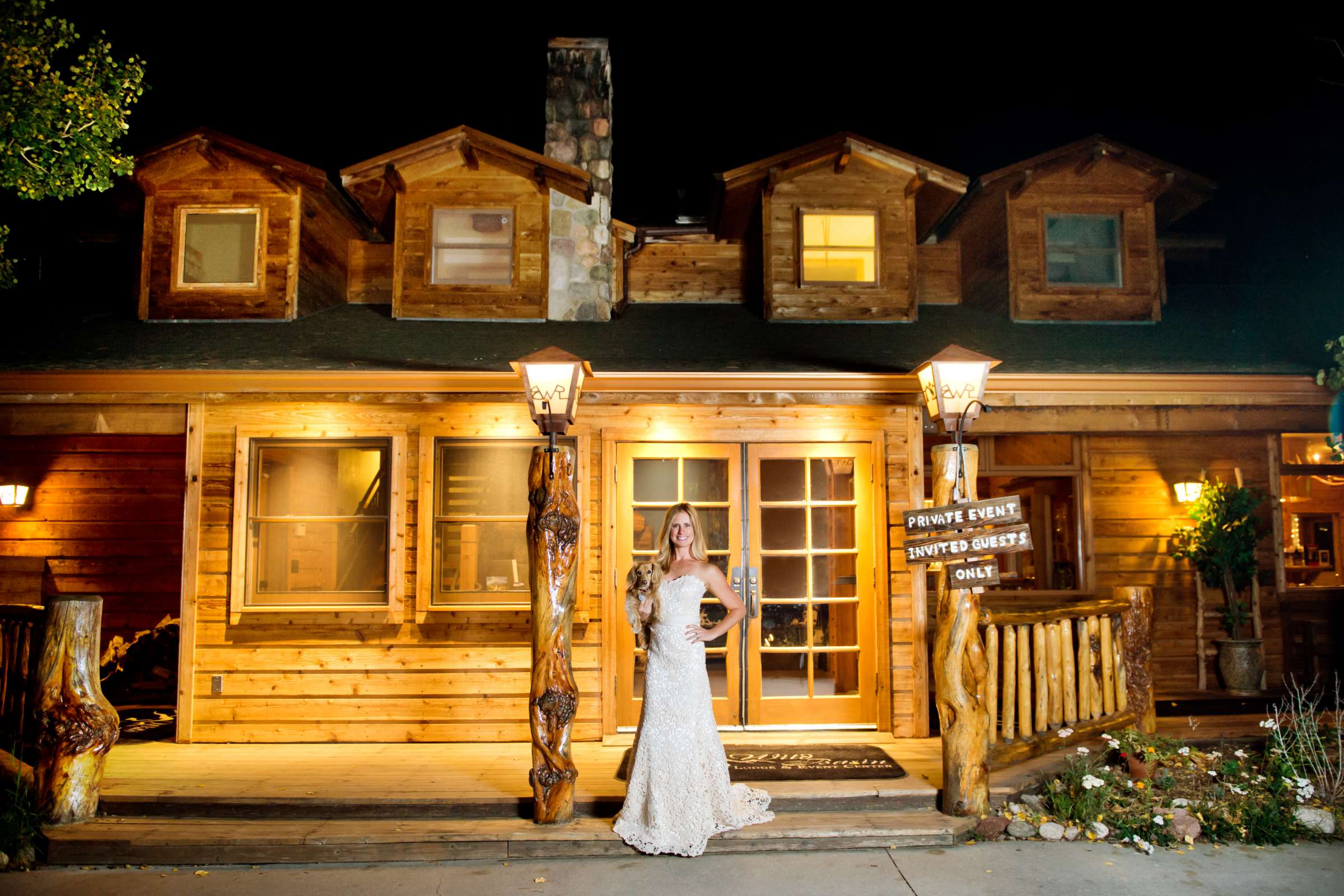 Night Shot at Wild Basin Lodge Wedding, Fall Leaves Wedding Photo #8 by True Photography