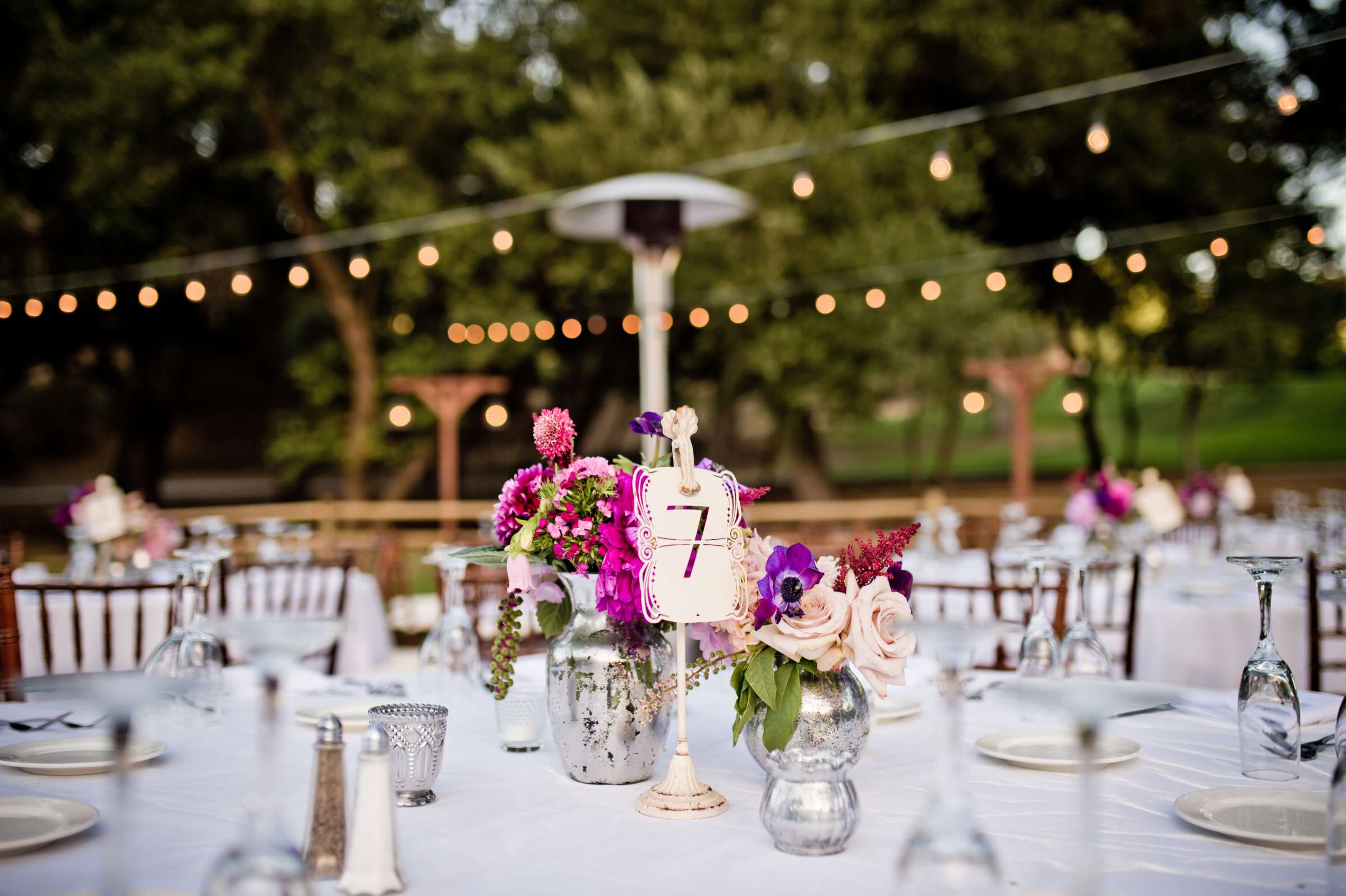 Centerpieces at Temecula Creek Inn Wedding coordinated by LexxEvents, Mariah and Phillip Wedding Photo #60 by True Photography