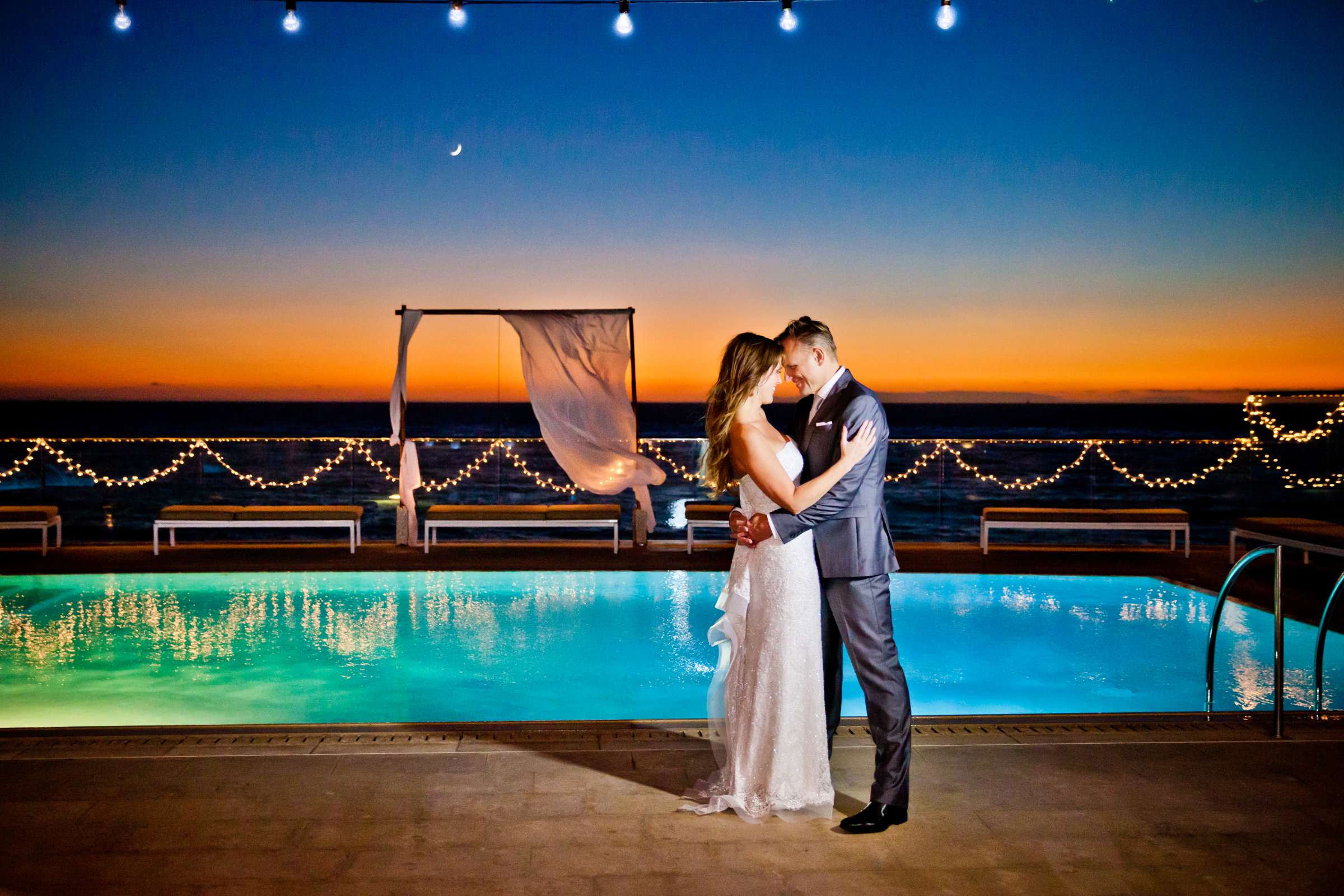Night Shot, Bride and Groom at The Strand Beach Club Wedding, Susie and Joshua Wedding Photo #137407 by True Photography