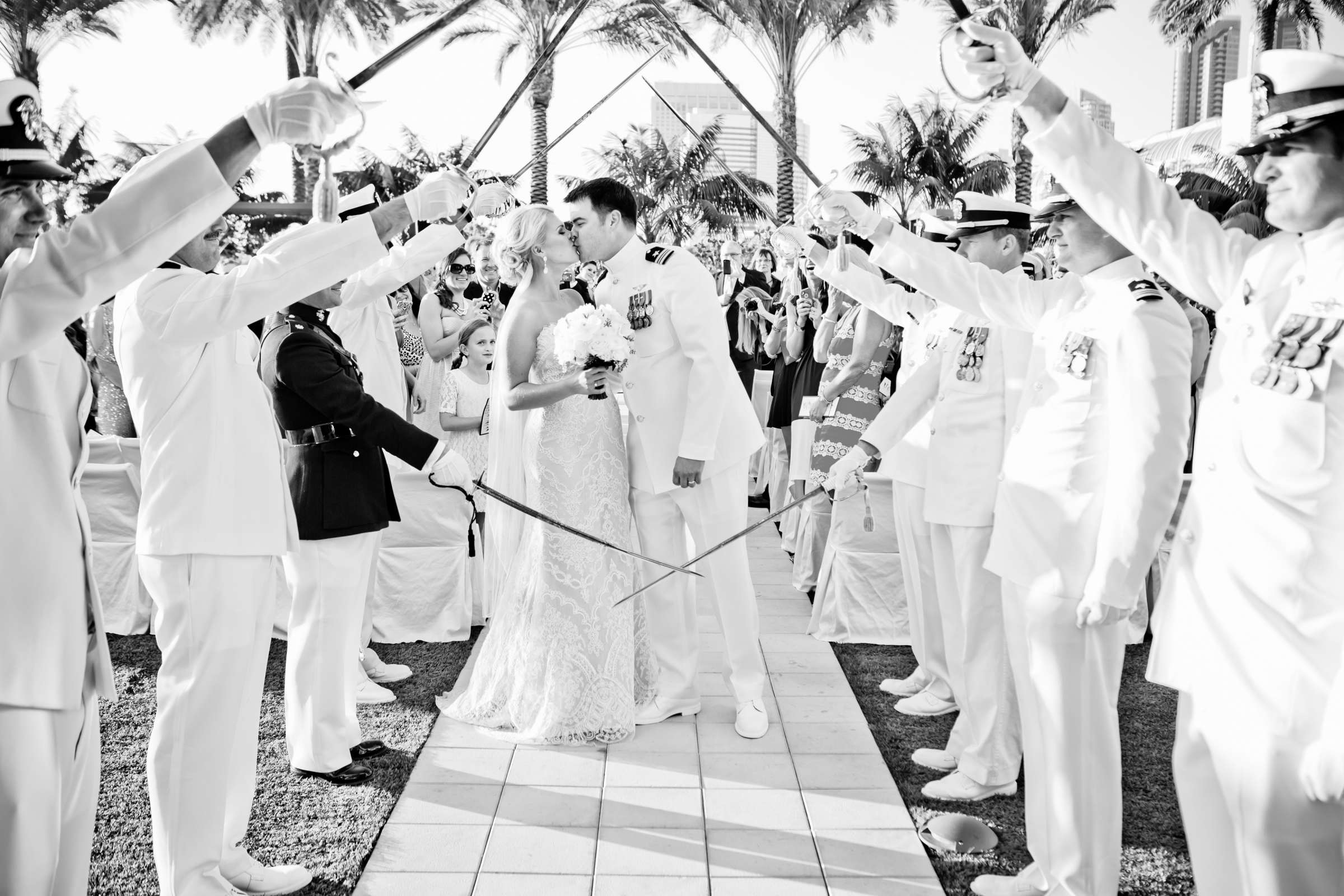 Ceremony, Black and White photo at The Ultimate Skybox Wedding, Hannah and Patrick Wedding Photo #140425 by True Photography