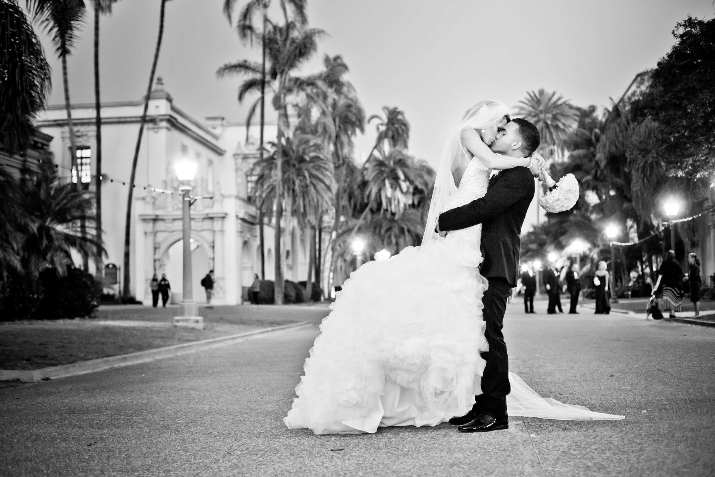 Bride and Groom, Black and White photo at San Diego Central Library Wedding, Camille and JuanCarlos Wedding Photo #3 by True Photography