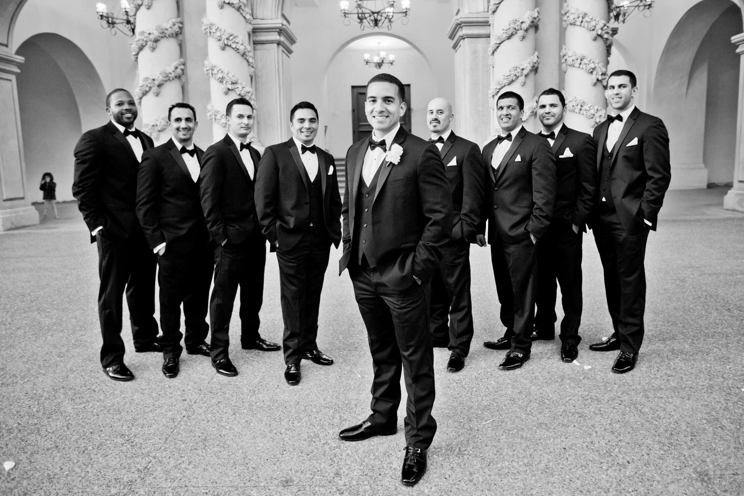 Black and White photo, Groomsmen at San Diego Central Library Wedding, Camille and JuanCarlos Wedding Photo #12 by True Photography