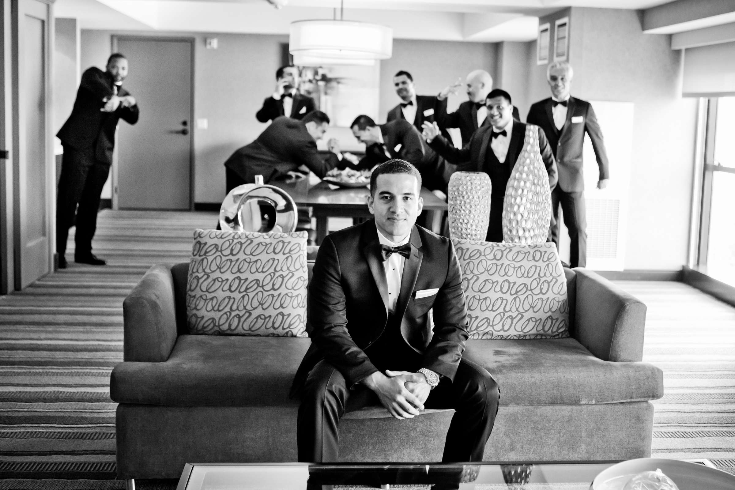 Groom, Black and White photo at San Diego Central Library Wedding, Camille and JuanCarlos Wedding Photo #27 by True Photography
