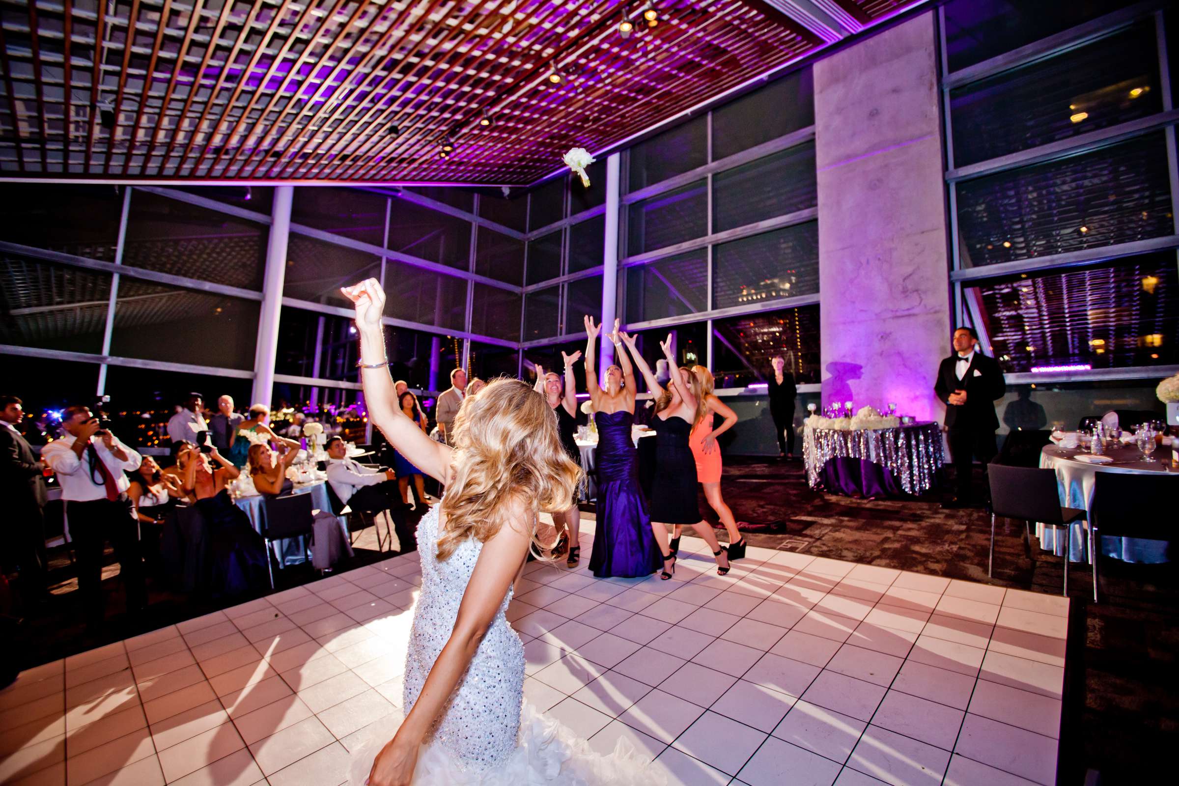 Bouquet and Garter Toss at San Diego Central Library Wedding, Camille and JuanCarlos Wedding Photo #45 by True Photography