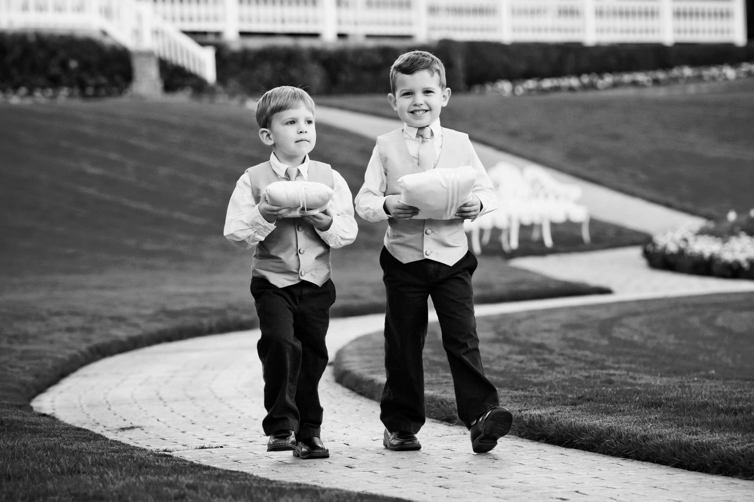 Ring Bearer, Black and White photo at Grand Tradition Estate Wedding coordinated by Grand Tradition Estate, Michelle and John Wedding Photo #142156 by True Photography