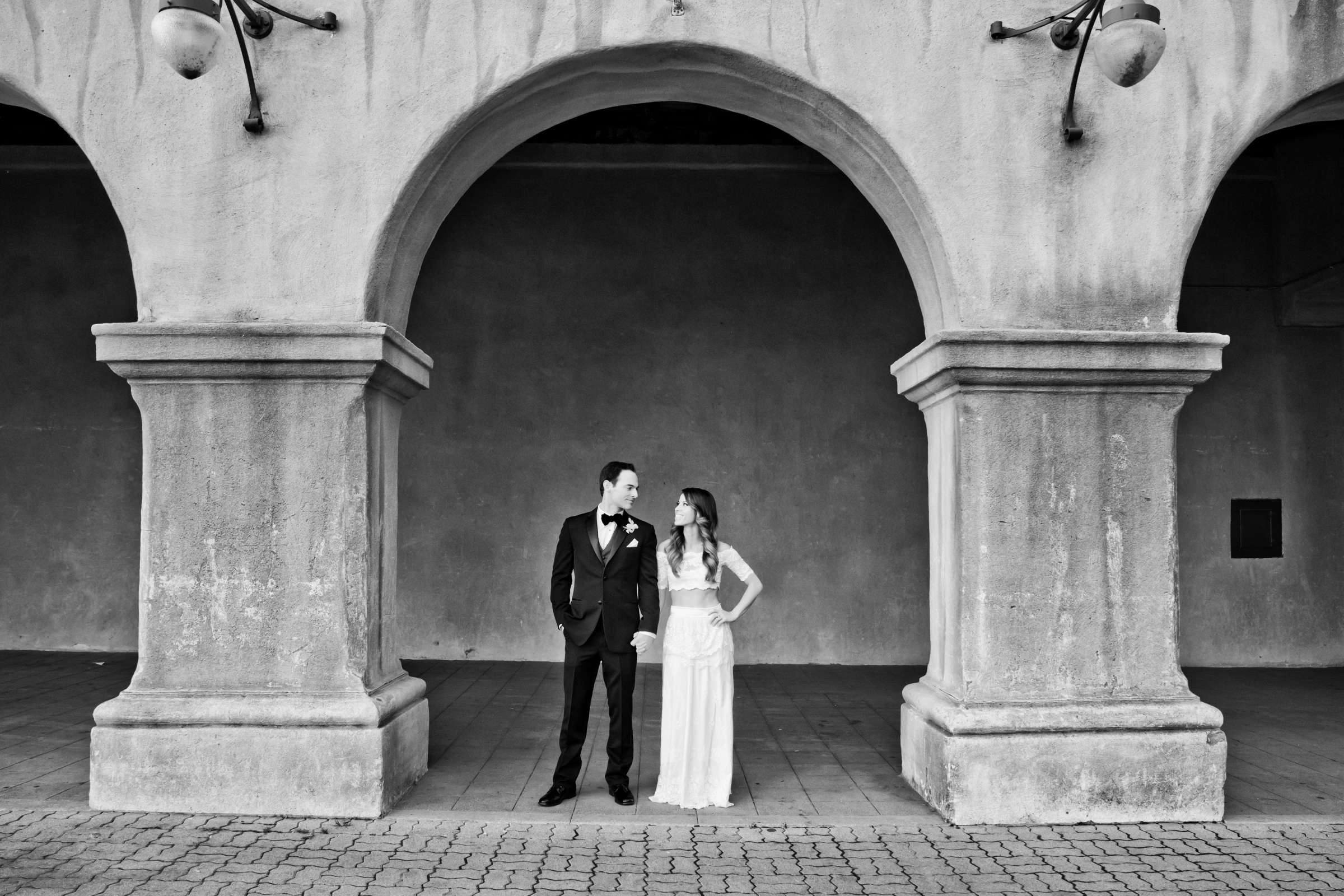 Bride and Groom, Black and White photo at The Ultimate Skybox Wedding, Megan and Codie Wedding Photo #143950 by True Photography