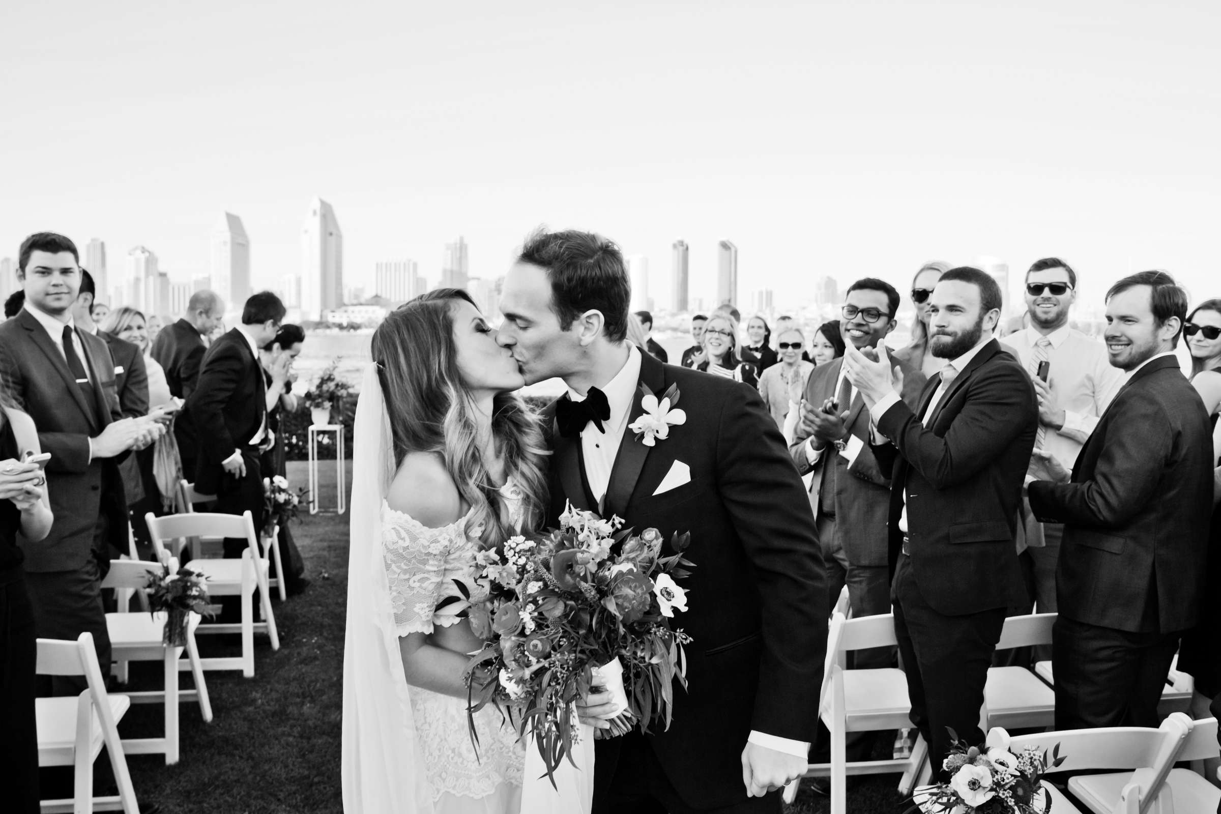 Black and White photo, Ceremony at The Ultimate Skybox Wedding, Megan and Codie Wedding Photo #143963 by True Photography
