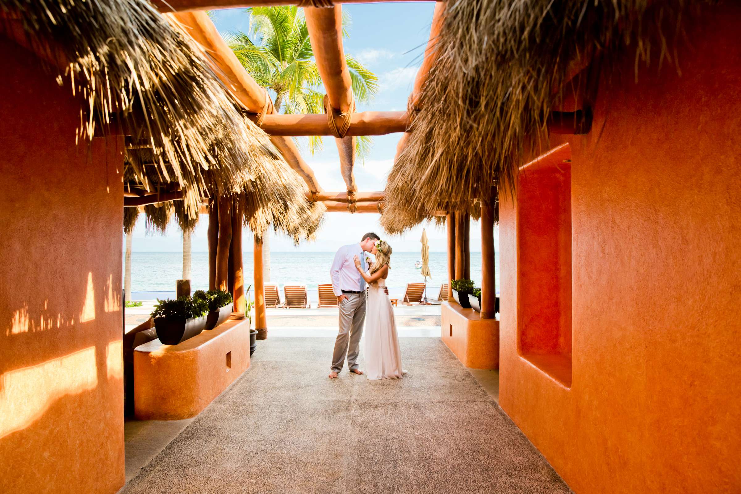 Orange colors, Beach, Tropical, Bride and Groom at Exclusive Resorts Punta Mita Wedding, Natalie and Dustin Wedding Photo #2 by True Photography