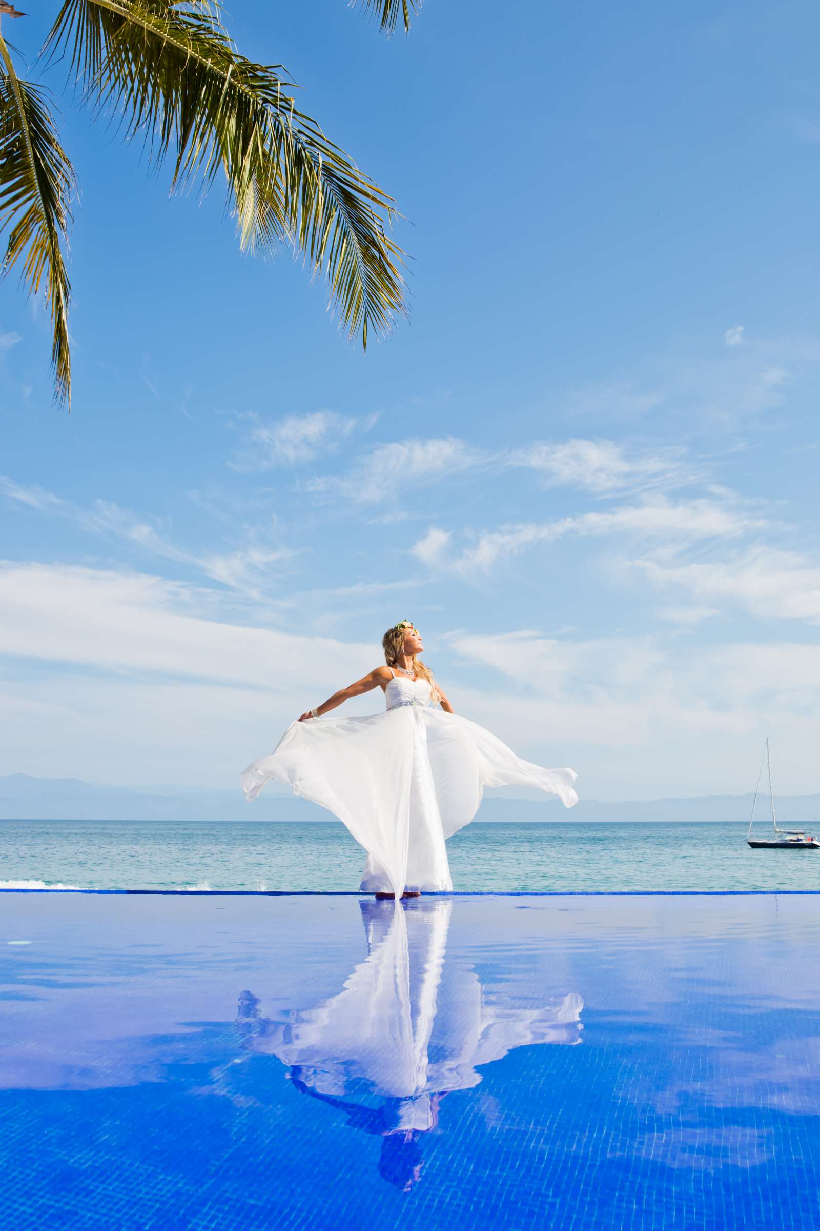 Blue colors, Artsy moment, Fashion, Beach, Reflection, Bride, Photographers Favorite at Exclusive Resorts Punta Mita Wedding, Natalie and Dustin Wedding Photo #1 by True Photography