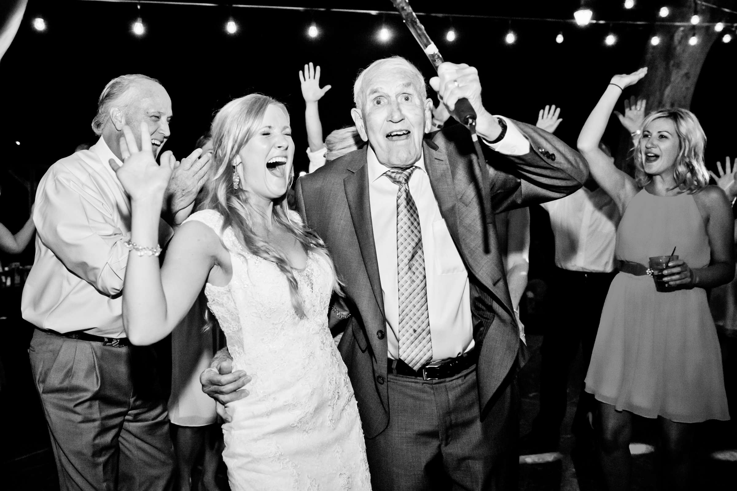 Candid moment, Funny moment, Black and White photo at Temecula Creek Inn Wedding coordinated by Emily Smiley, Katie and John Wedding Photo #84 by True Photography