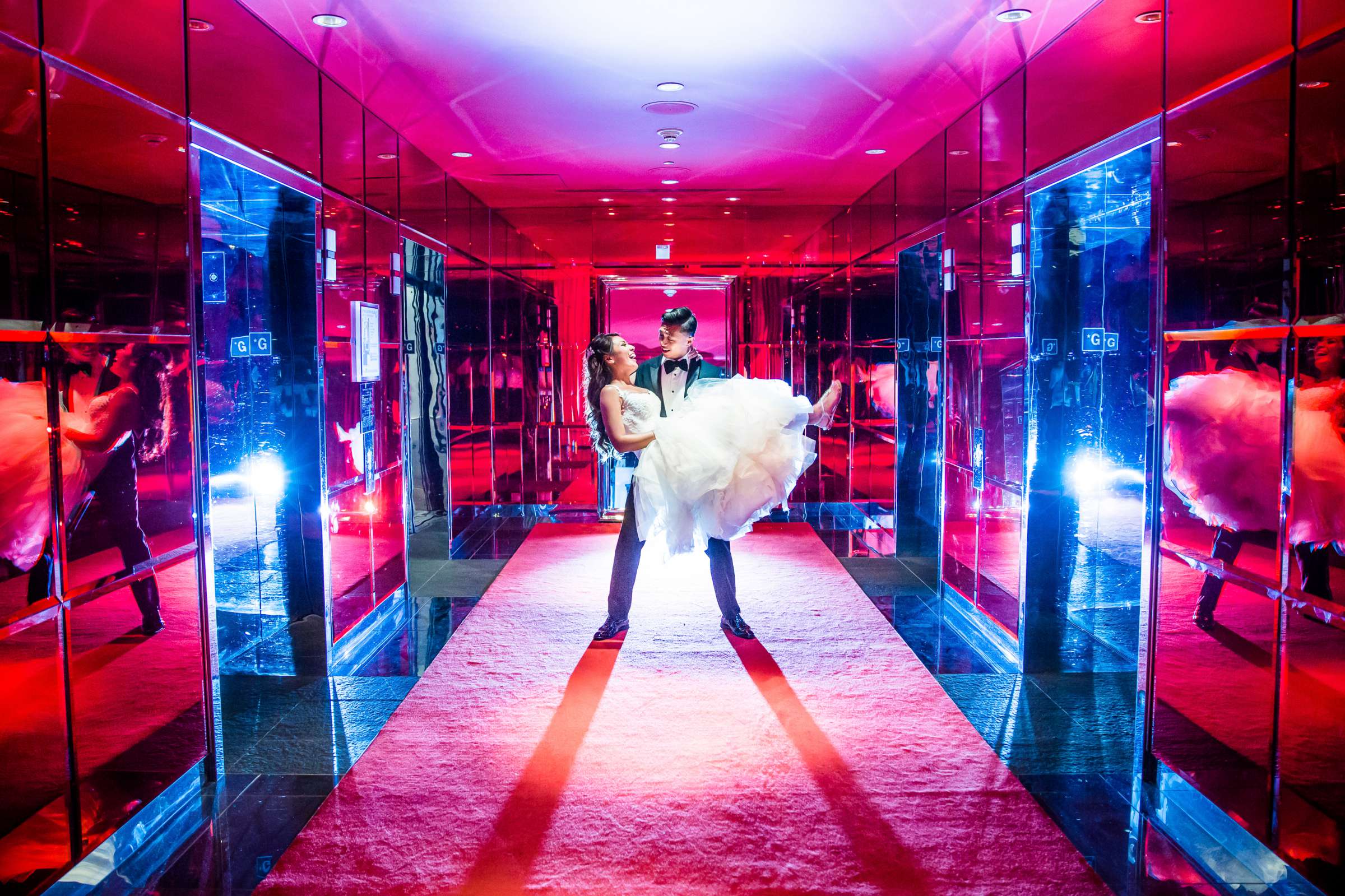 Pink colors, Reflection, Stylized Portrait, Photographers Favorite at SLS Hotel at Beverly Hills Wedding, Justine and Jason Wedding Photo #1 by True Photography