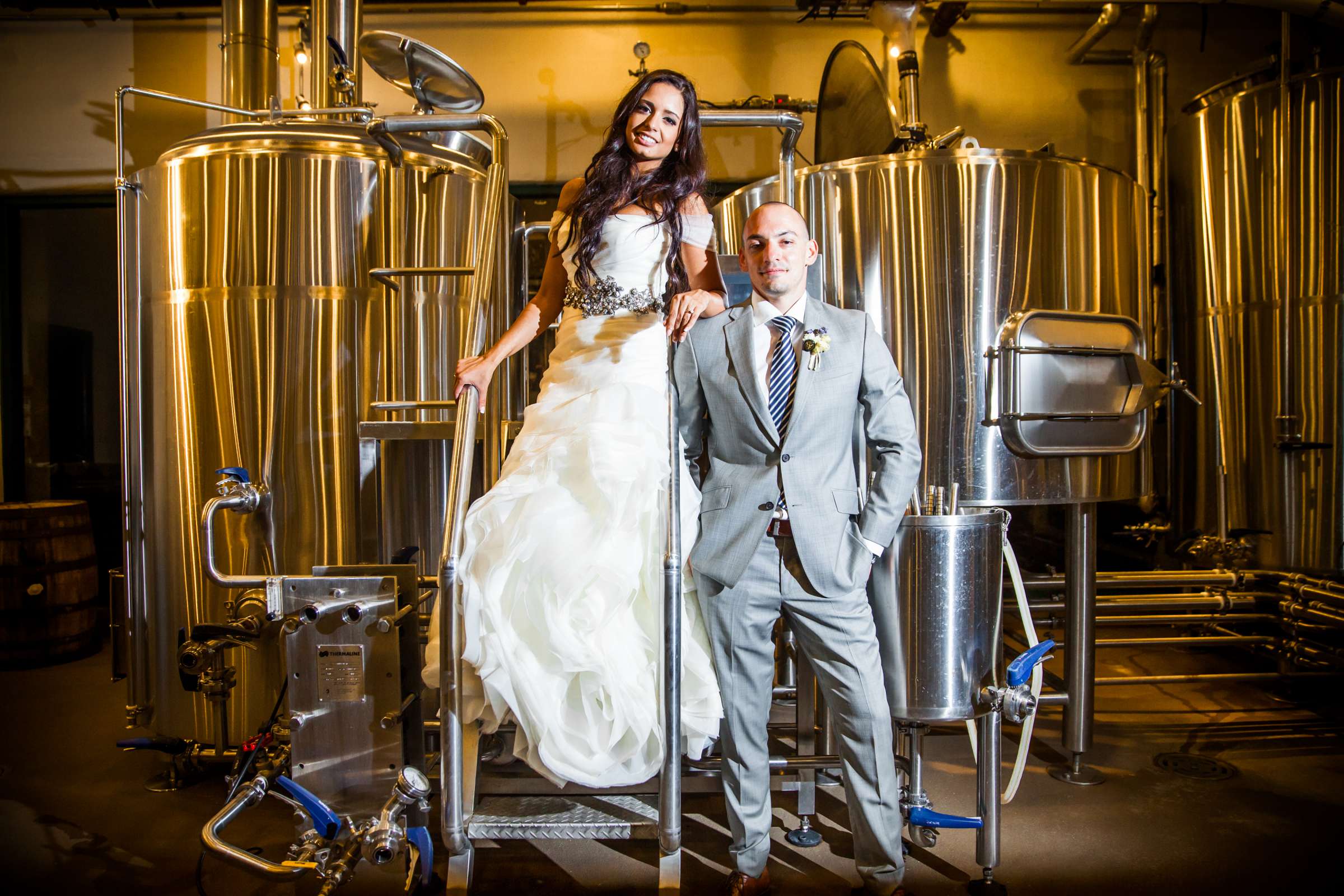 Gold colors, Silver colors, Winery, contemporary photo, Bride and Groom at VENUES Liberty Station Wedding, Alicia and Dave Wedding Photo #1 by True Photography