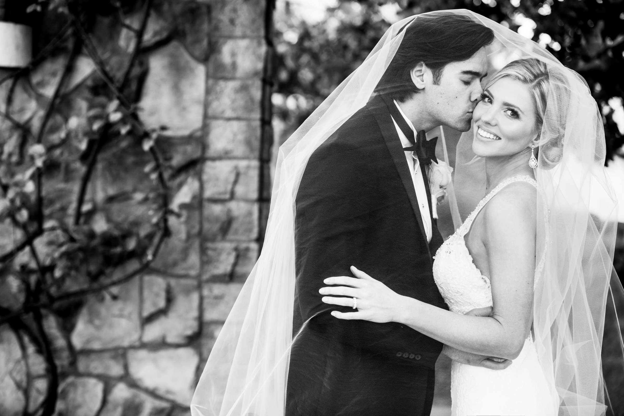 Black and White photo, Classical moment, Veil, Photographers Favorite at The Prado Wedding coordinated by Breezy Day Weddings, Teresa and Thomas Wedding Photo #1 by True Photography
