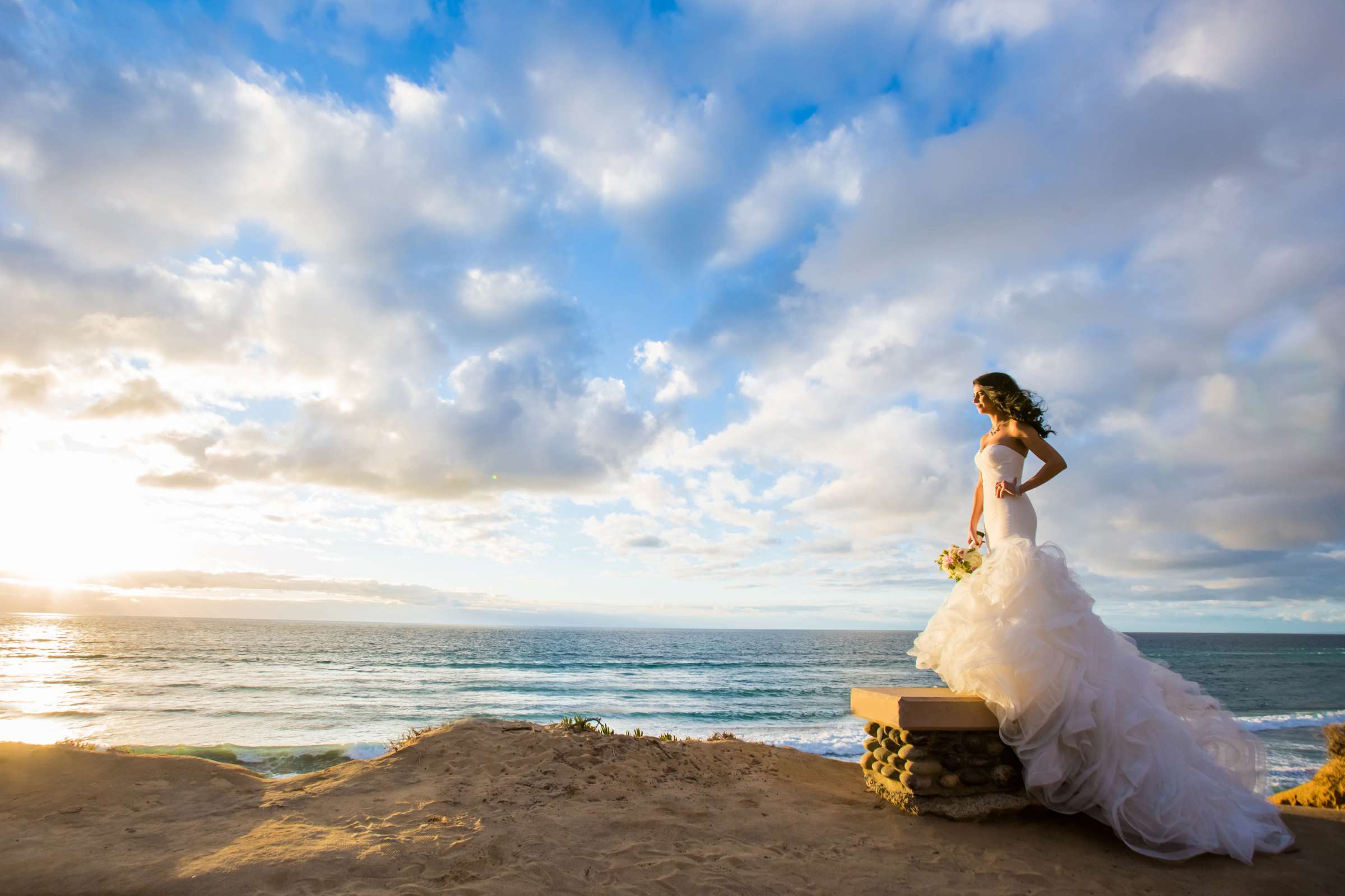 Bride, Beach, Stylized Portrait at Park Hyatt Aviara Wedding coordinated by Delicate Details, Ashley and Scott Wedding Photo #9 by True Photography