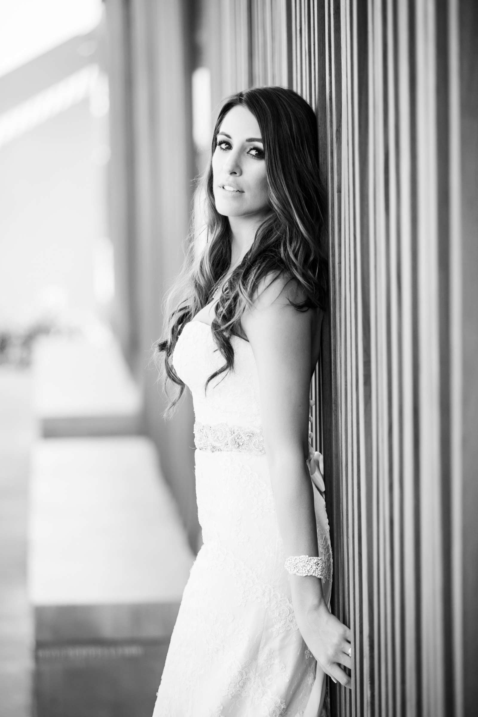 Bride, Black and White photo at Scripps Seaside Forum Wedding coordinated by Luxe Special Events, Angela and Kyle Wedding Photo #5 by True Photography