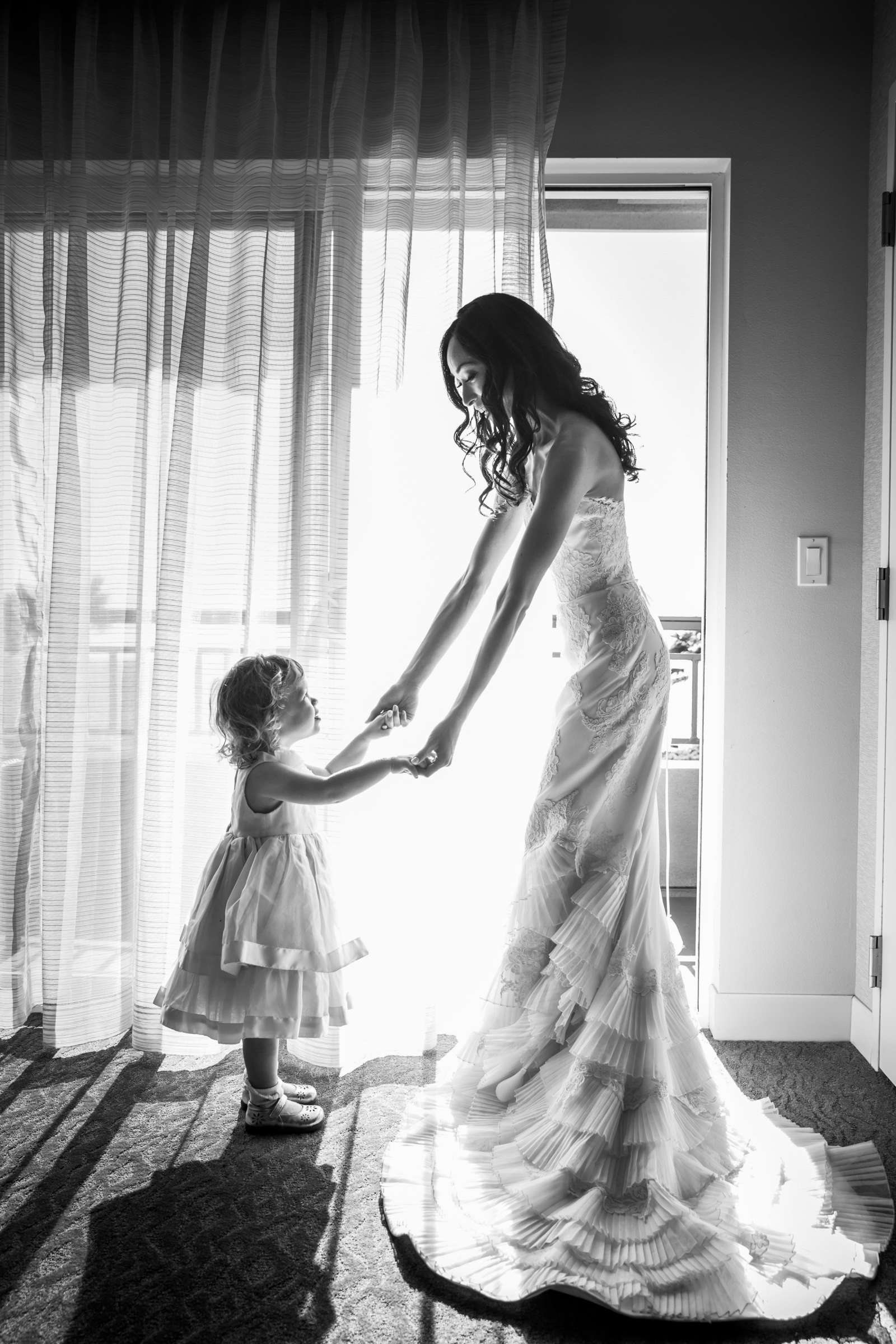 Kids, Flower Girl, Black and White photo at Cape Rey Carlsbad, A Hilton Resort Wedding, Julie and Chad Wedding Photo #7 by True Photography