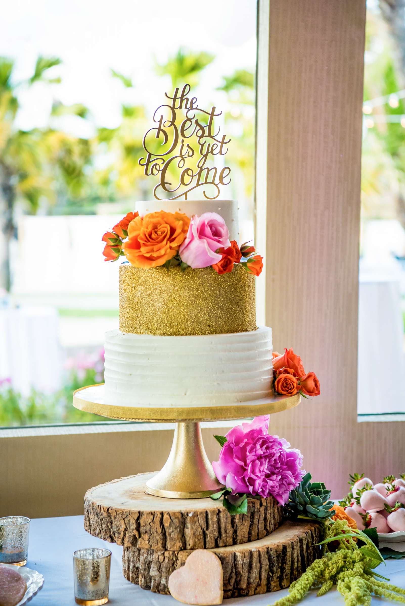 Gold colors, Cake at Bahia Hotel Wedding coordinated by A Hundred Hearts, Tiffany and Adam Wedding Photo #16 by True Photography