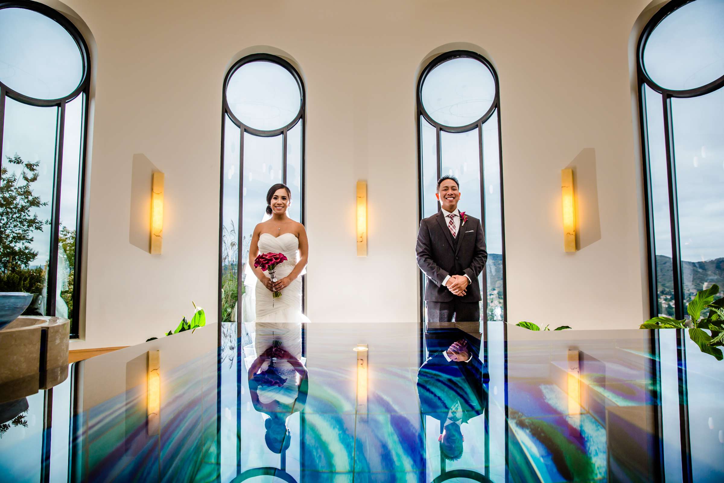 contemporary photo, Bride and Groom, Reflection, Stylized Portrait at San Diego Marriott Del Mar Wedding, Gail and Jeffrey Wedding Photo #233305 by True Photography