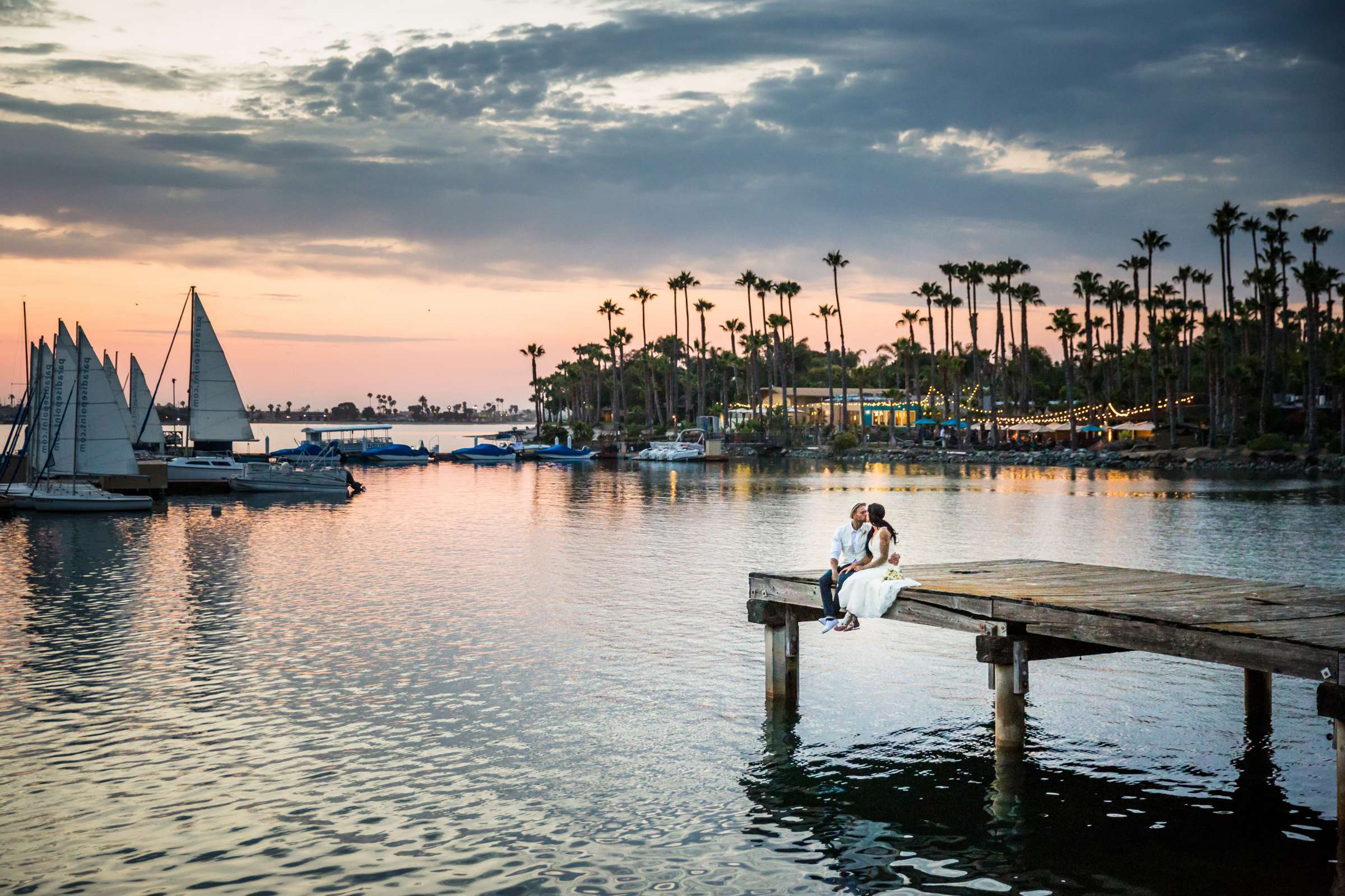 Sunset, Romantic moment, Bride and Groom, Stylized Portrait at Paradise Point Wedding, Kayla and David Wedding Photo #2 by True Photography