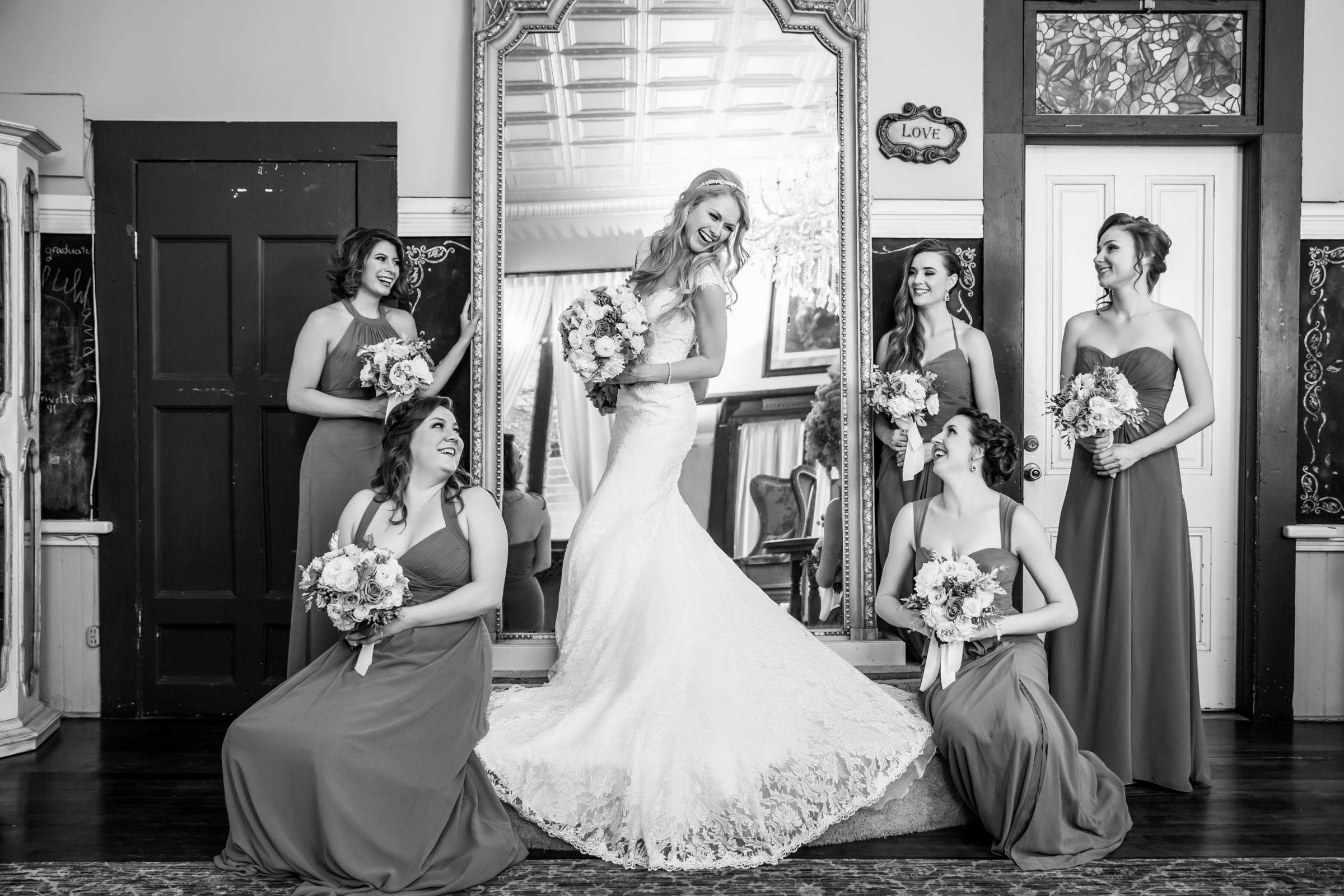 Bridesmaids, Black and White photo at Twin Oaks House & Gardens Wedding Estate Wedding, Laura Anne and Neema Wedding Photo #236176 by True Photography