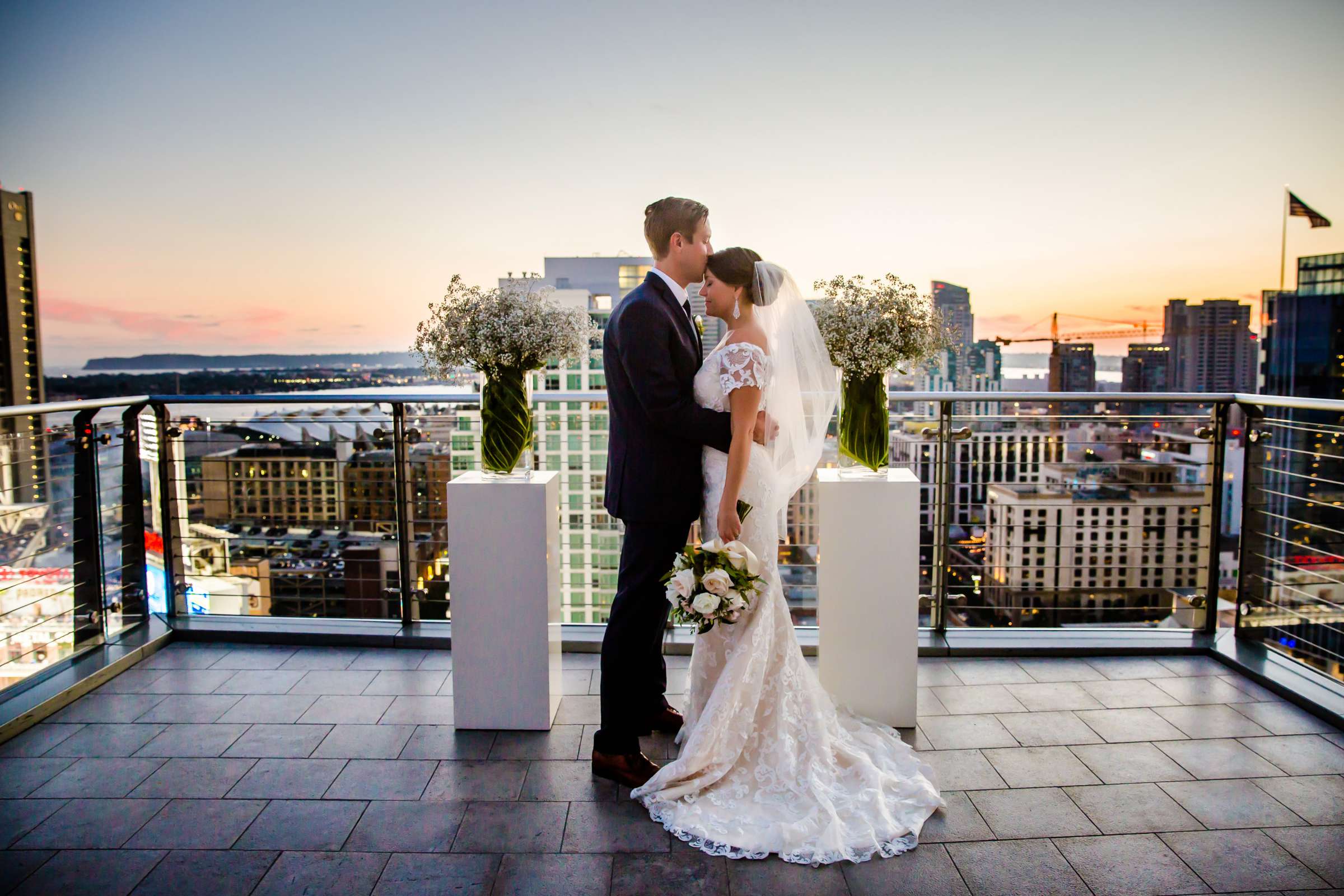 Sunset, Emotional moment, Bride and Groom, Stylized Portrait at The Ultimate Skybox Wedding, Kelli and Chad Wedding Photo #237702 by True Photography
