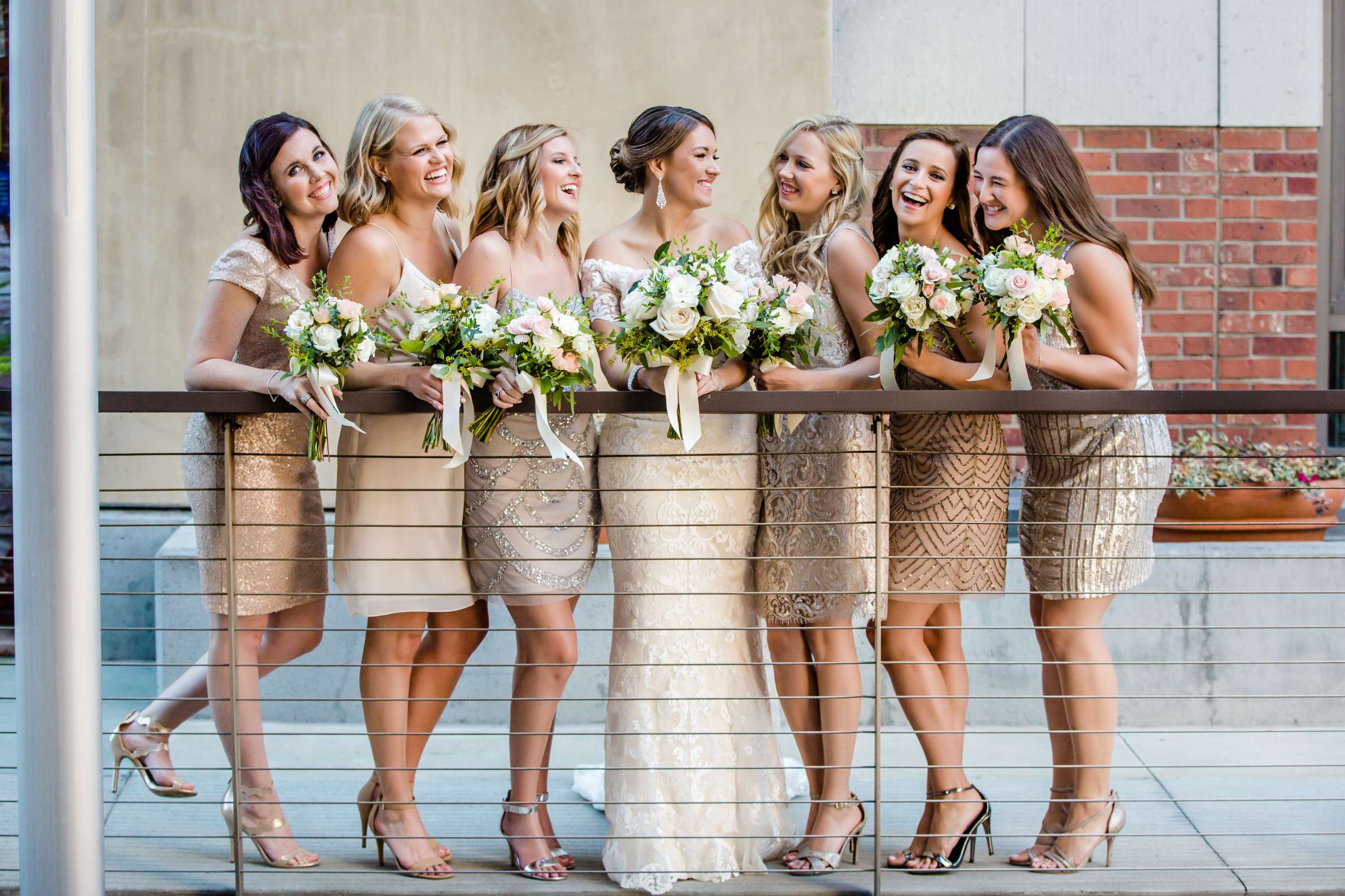Gold colors, Bridesmaids at The Ultimate Skybox Wedding, Kelli and Chad Wedding Photo #237718 by True Photography