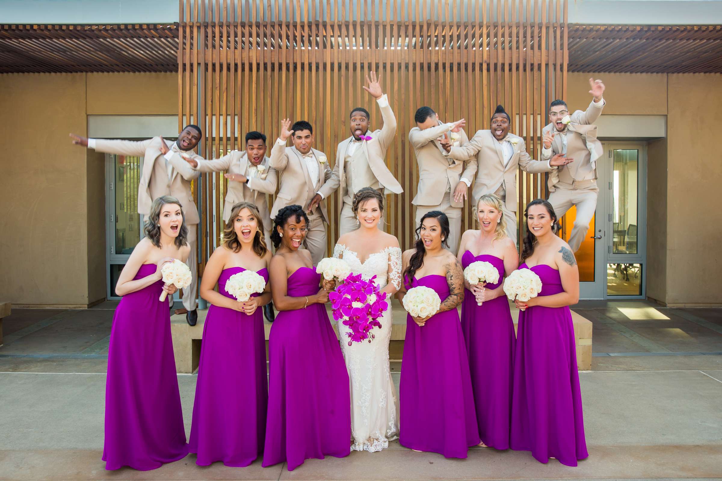 Bridal Party, Funny moment at Scripps Seaside Forum Wedding coordinated by Lavish Weddings, Nicole and Brandon Wedding Photo #85 by True Photography