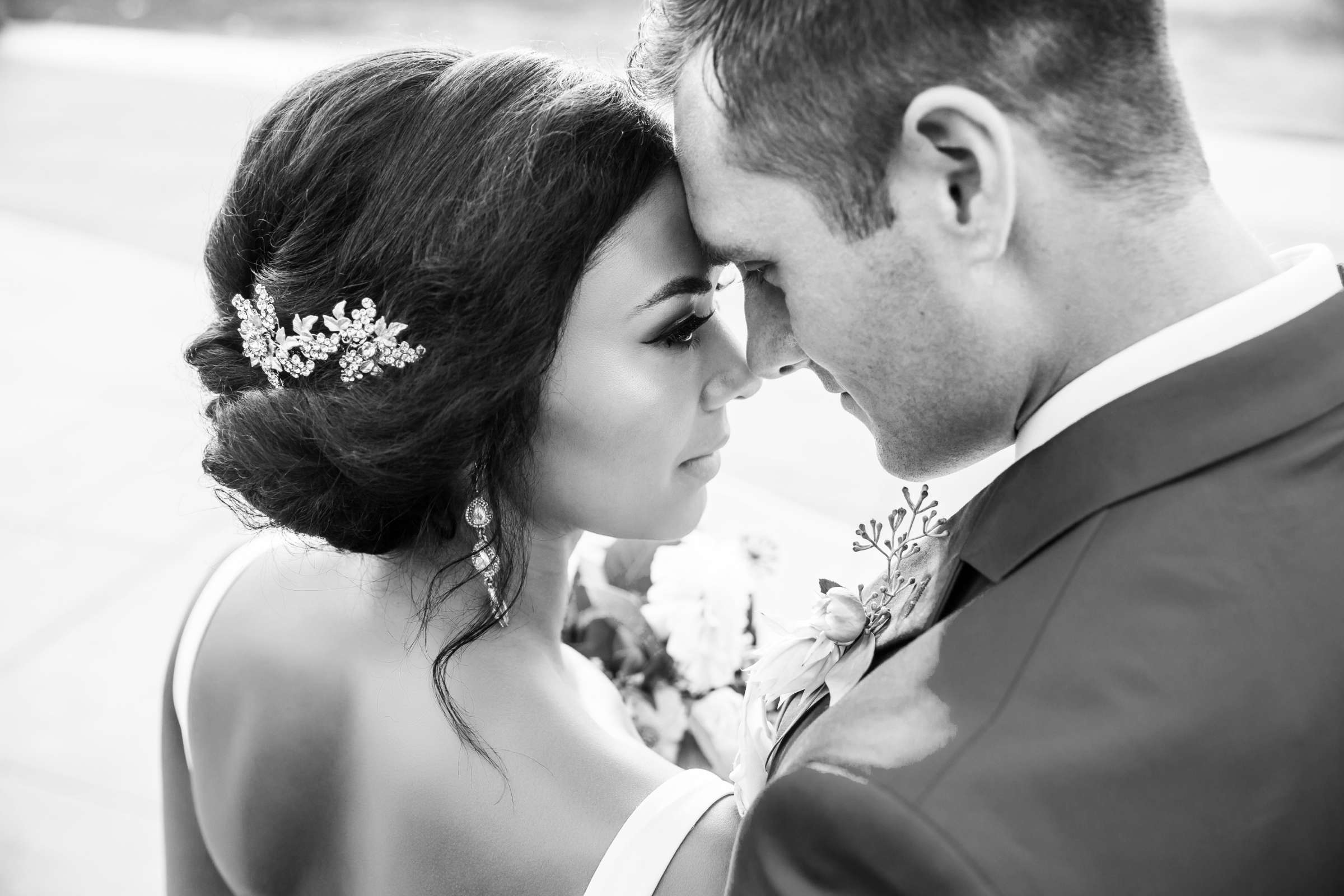 Romantic moment, Black and White photo at The Ultimate Skybox Wedding, Ariella and Austin Wedding Photo #3 by True Photography