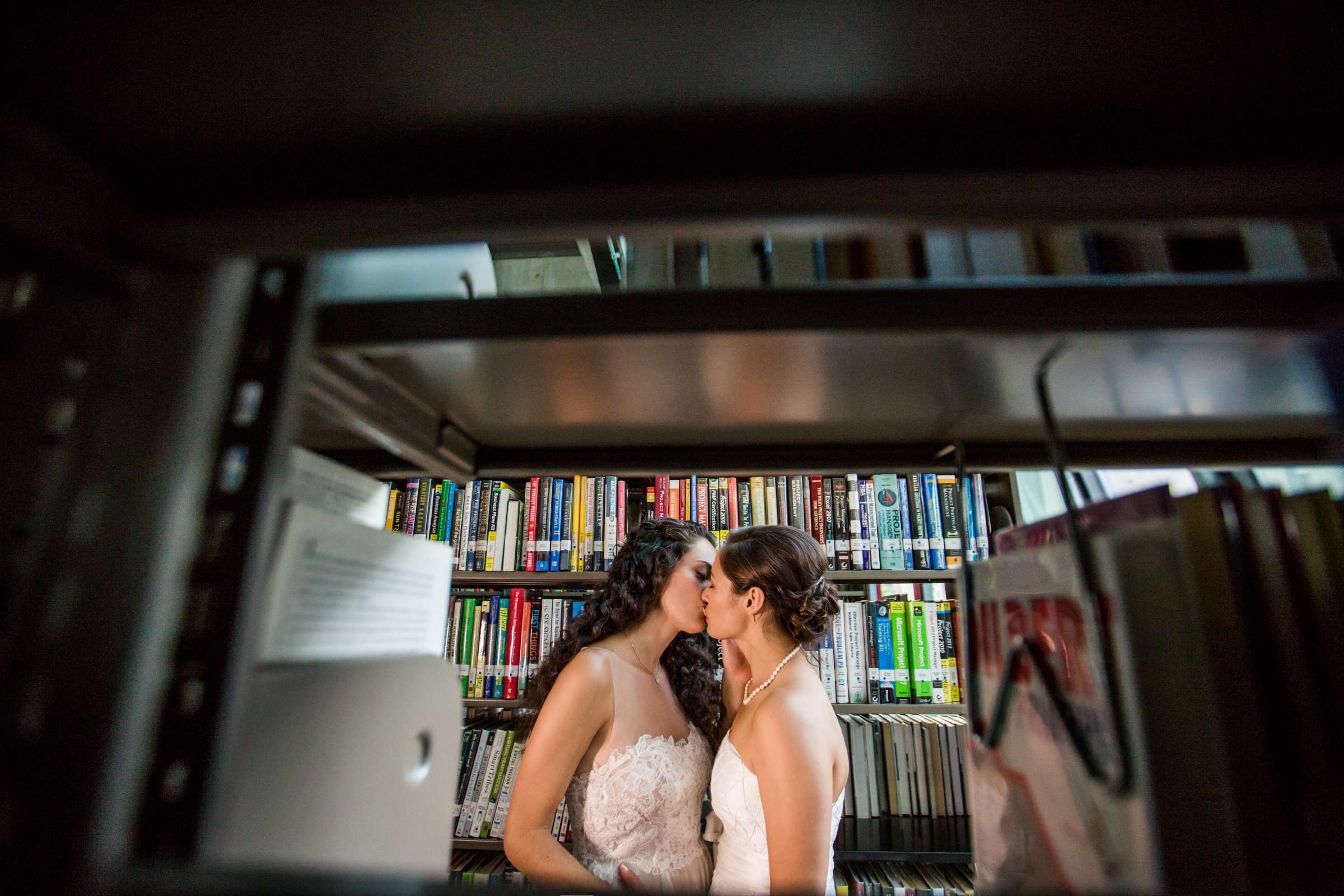 Romantic moment at San Diego Central Library Wedding coordinated by Heather Loree Events, Jaclyn and Polly Wedding Photo #12 by True Photography