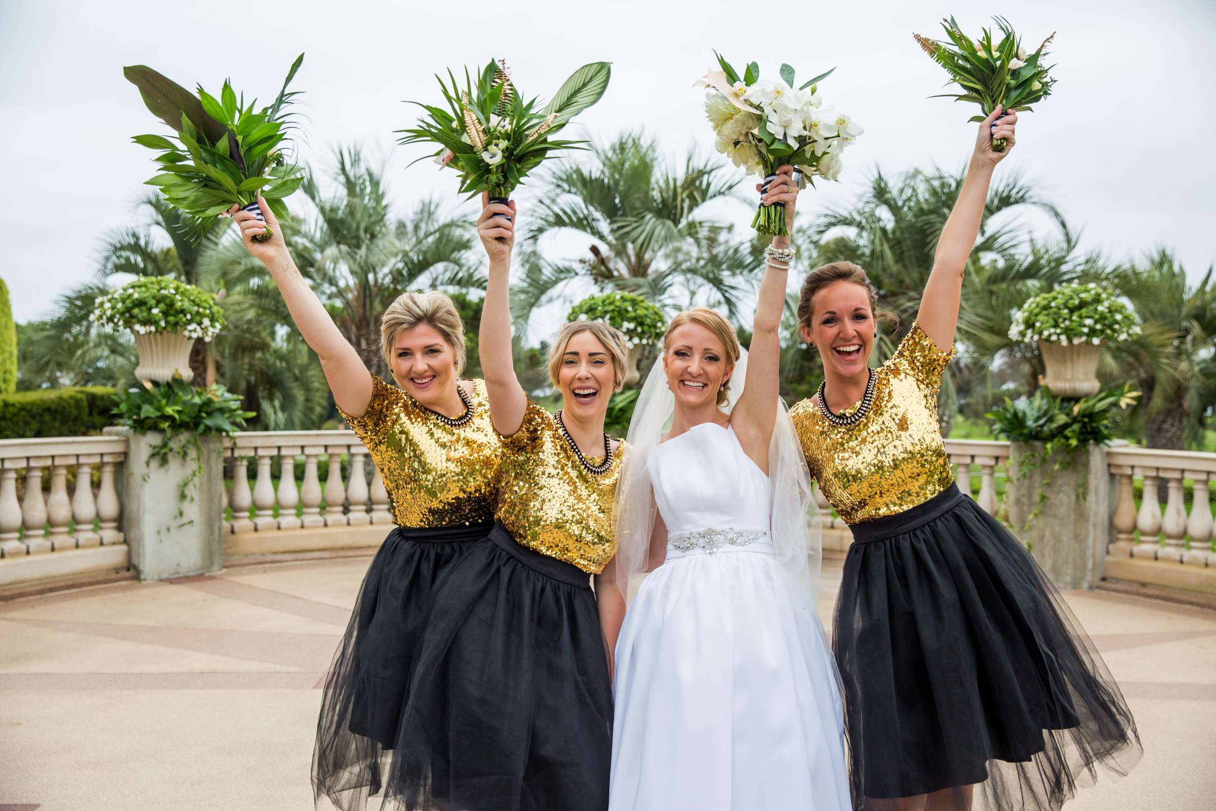 Gold colors, Bridesmaids at Hilton La Jolla Torrey Pines Wedding, Aubrey and Michael Wedding Photo #12 by True Photography