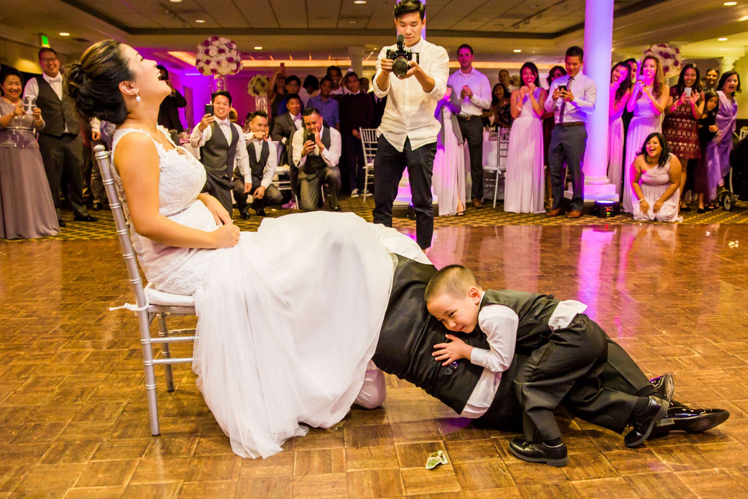 Kids, Bouquet and Garter Toss, Funny moment at Admiral Kidd Club Wedding, Annie and Patrick Wedding Photo #109 by True Photography