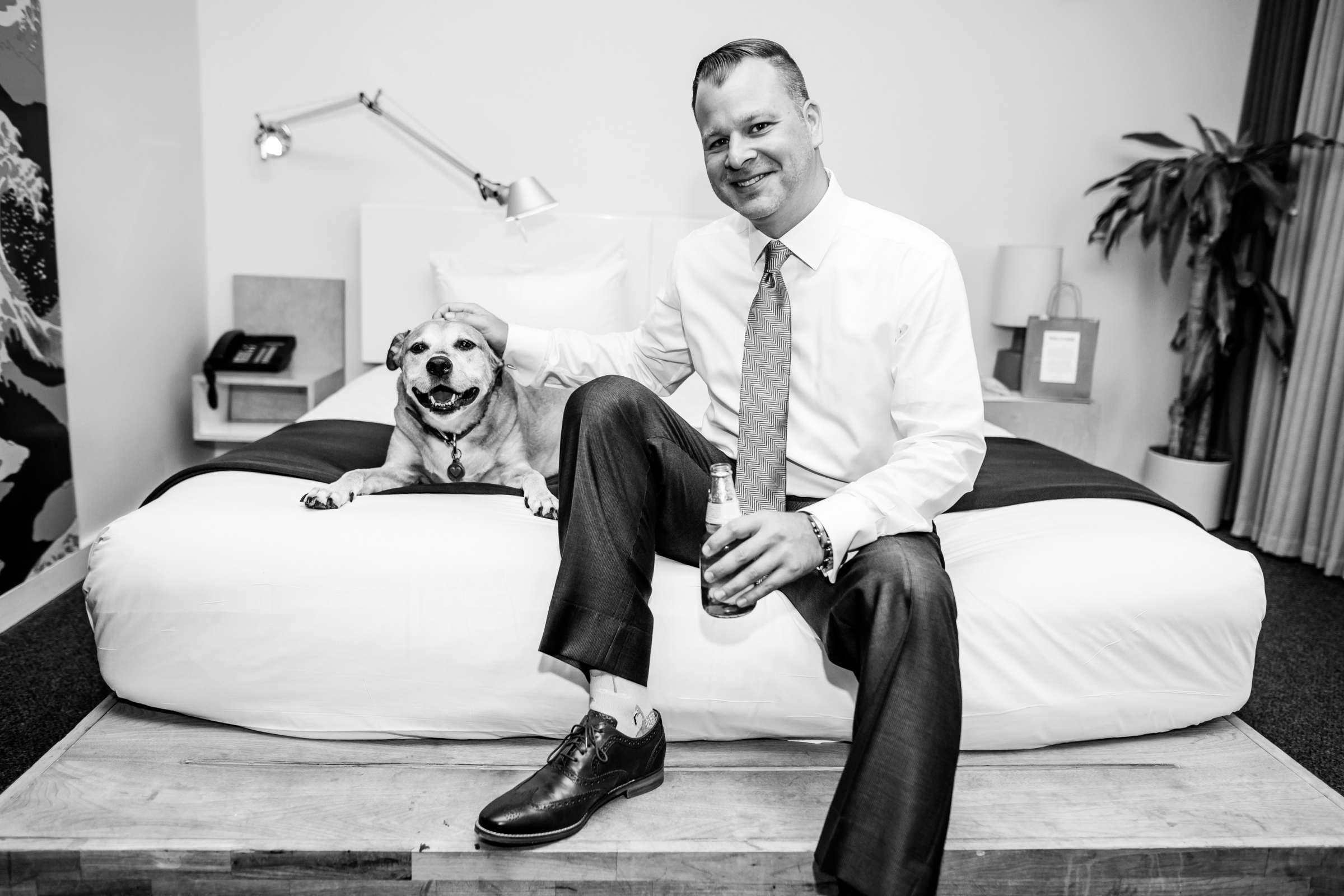 Groom, Pets, Black and White photo at The Pearl Hotel Wedding, Amber and Fred Wedding Photo #263205 by True Photography