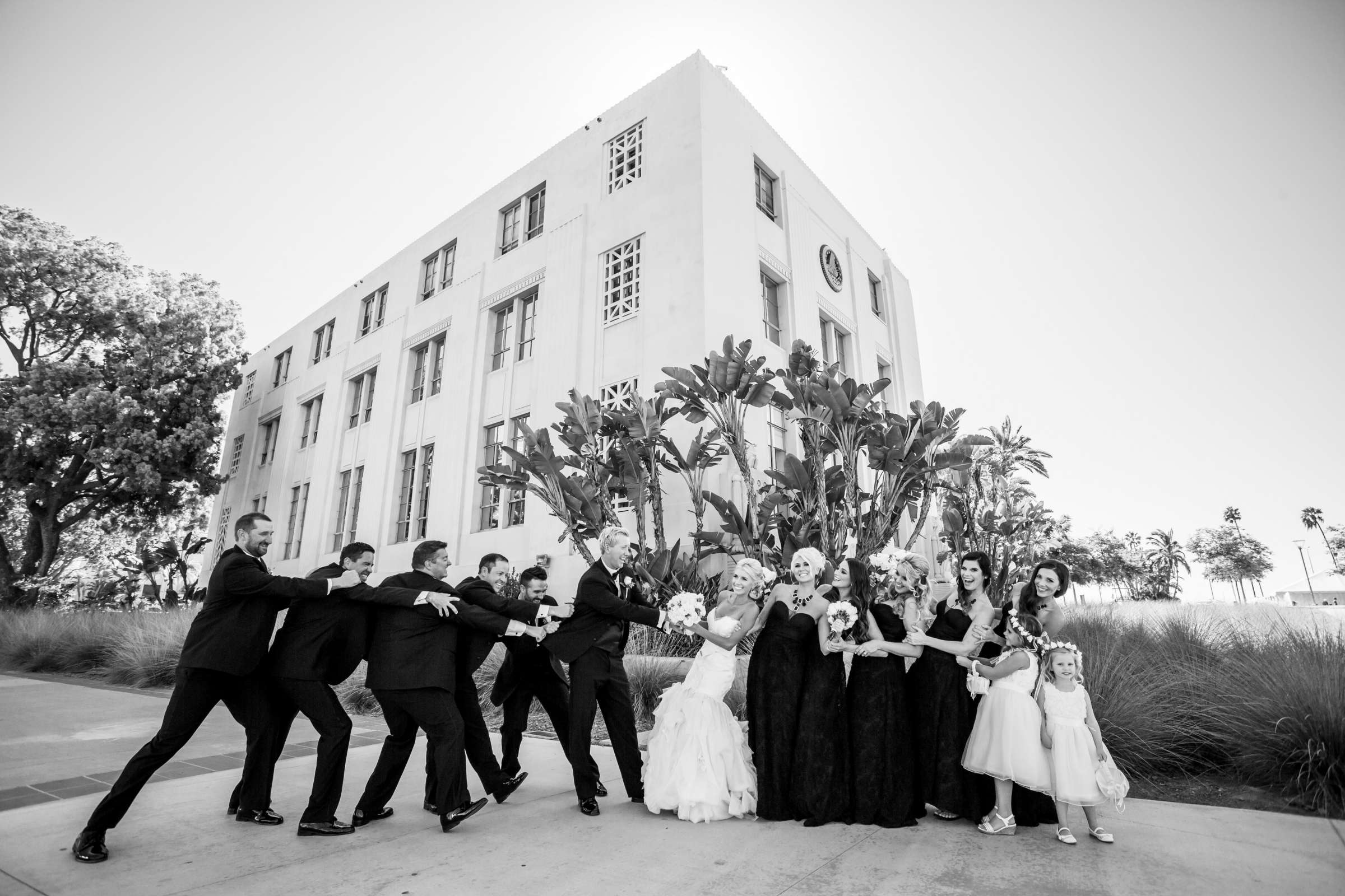 Bridal Party, Funny moment at Waterfront Park Wedding coordinated by Socal Soiree, Jennell and Terry Wedding Photo #9 by True Photography