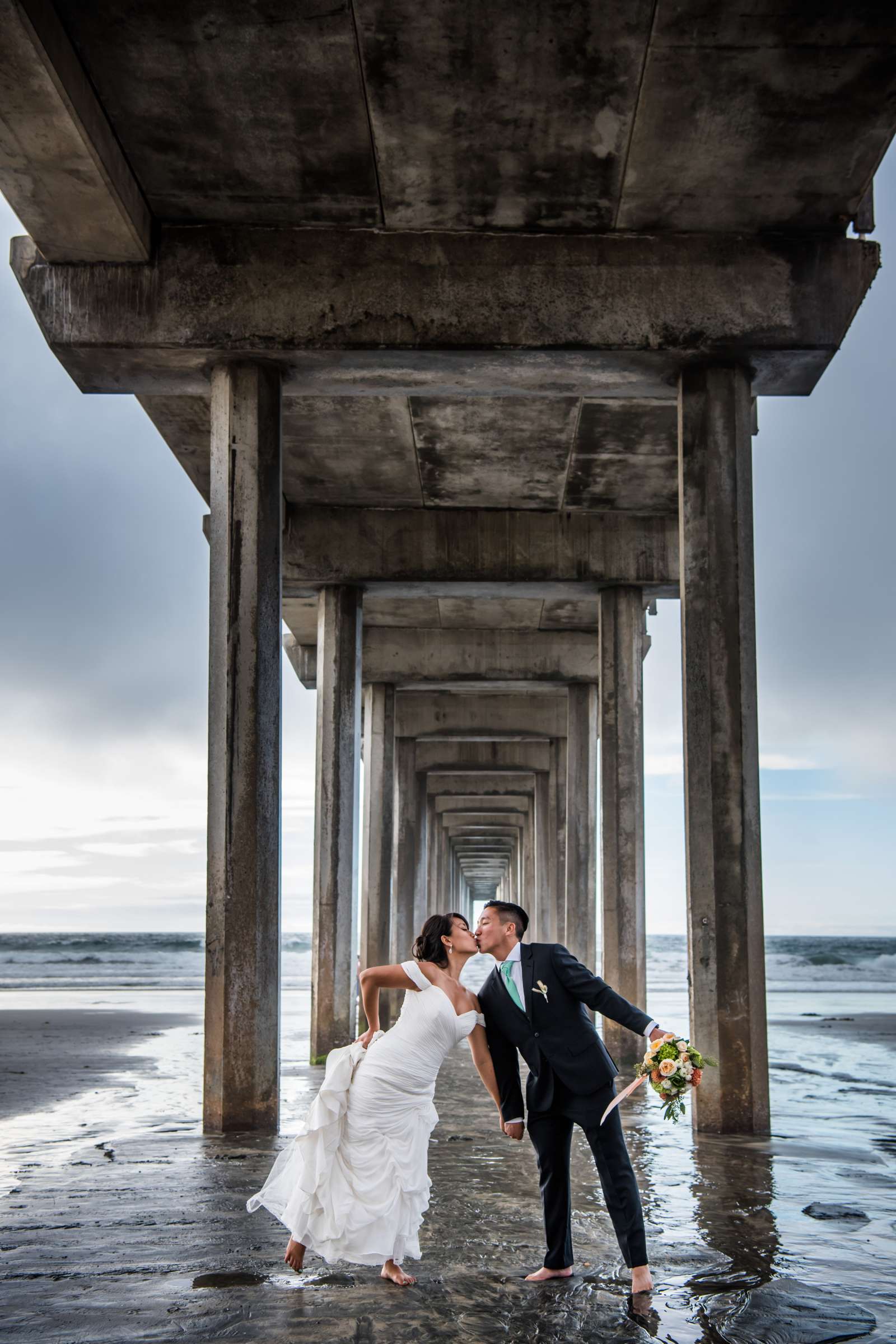 Beach, Stylized Portrait at Scripps Seaside Forum Wedding coordinated by First Comes Love Weddings & Events, Lisa and Simon Wedding Photo #20 by True Photography