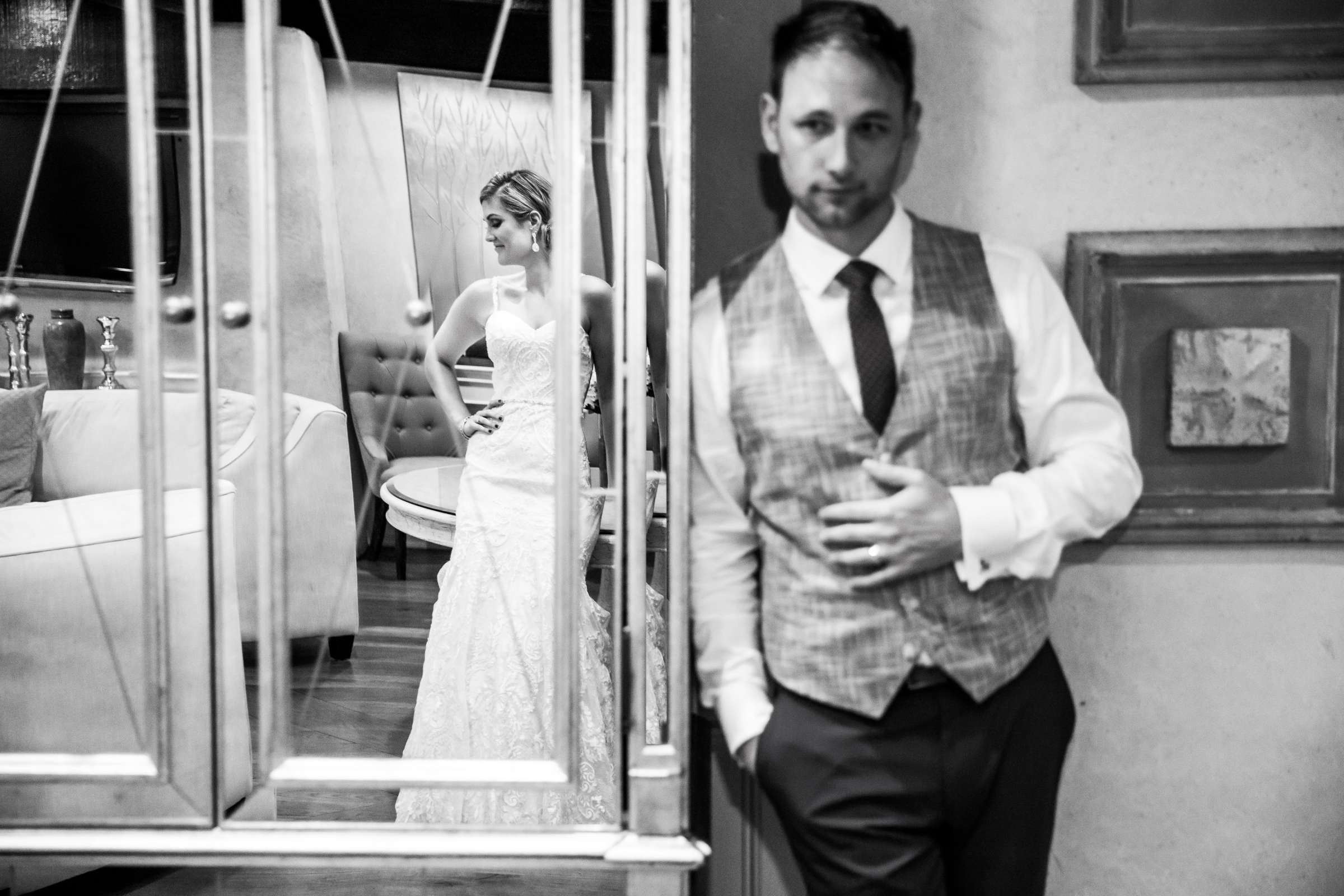 Black and White photo, Stylized Portrait, Artsy moment at Westlake Village Inn Wedding coordinated by Cali LA Productions, Jennafer and Kylan Wedding Photo #15 by True Photography