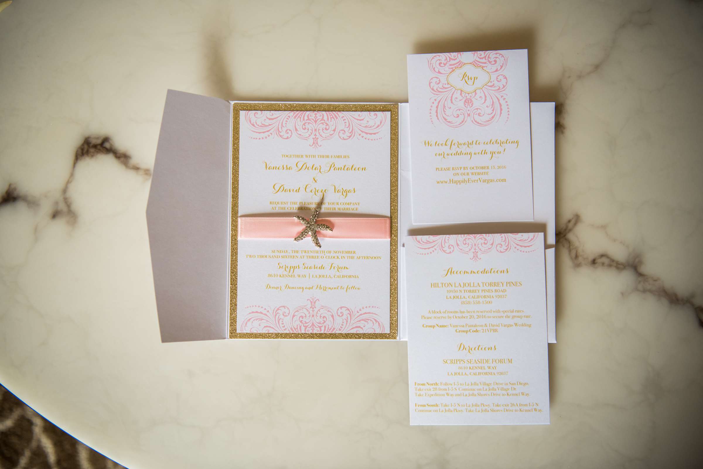 Invitation at Scripps Seaside Forum Wedding coordinated by Alicia Davey Events, Vanessa and David Wedding Photo #184 by True Photography