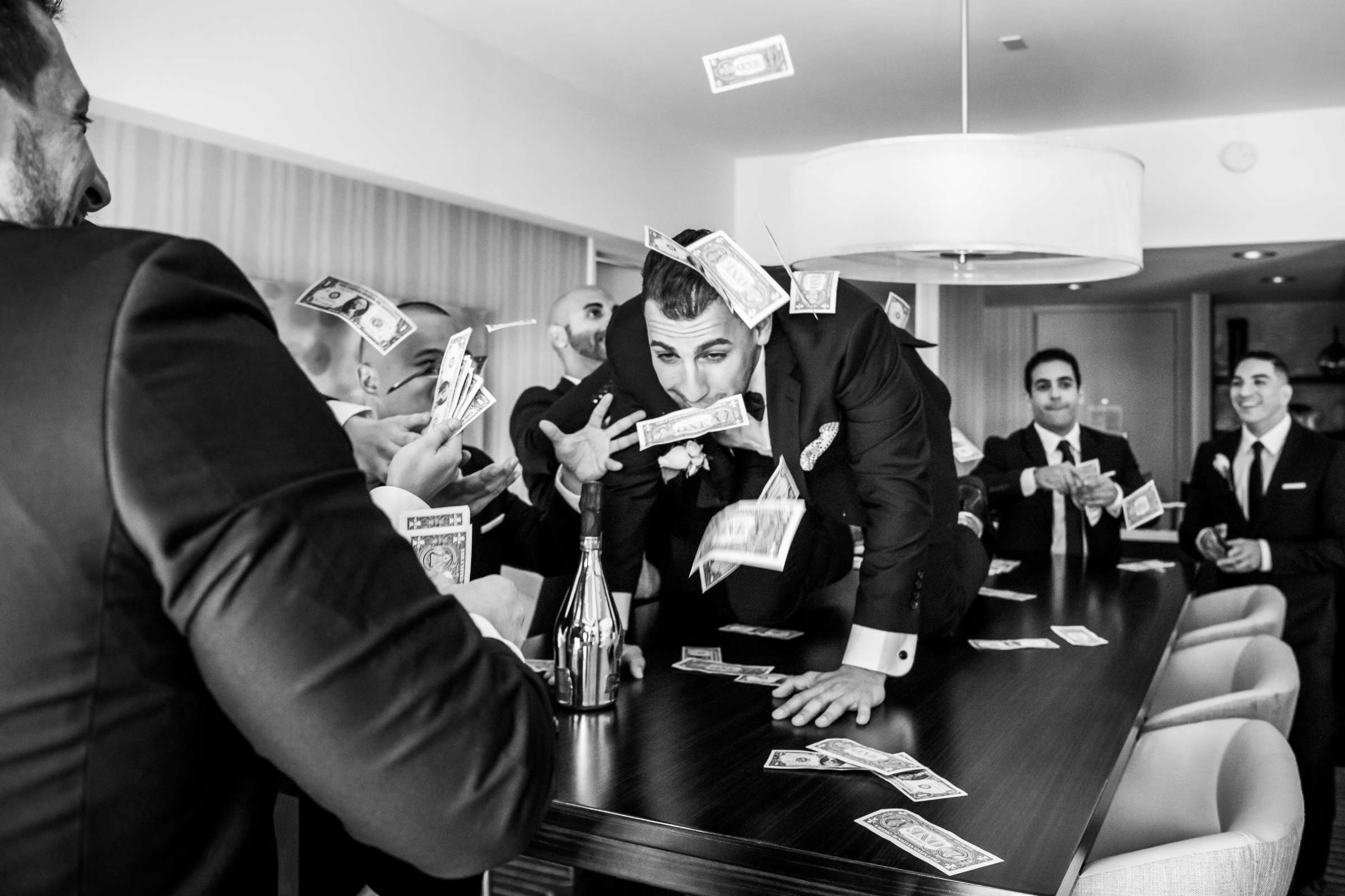 Groomsmen, Funny moment at Manchester Grand Hyatt San Diego Wedding coordinated by Events Plus Style, Farah and Josh Wedding Photo #37 by True Photography
