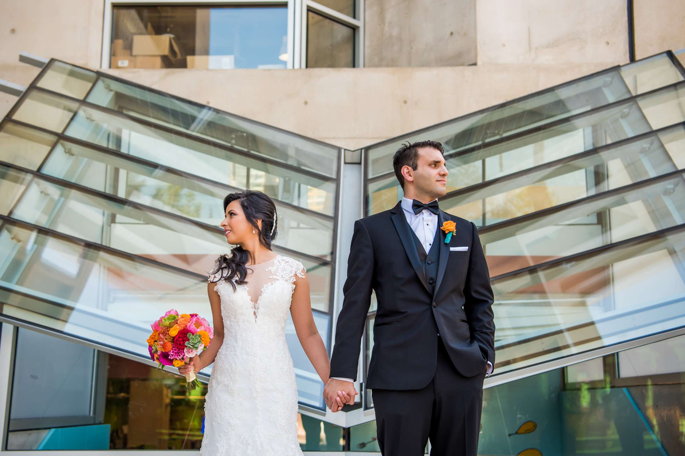 Bride and Groom at San Diego Central Library Wedding, Stephanie and Omar Wedding Photo #2 by True Photography