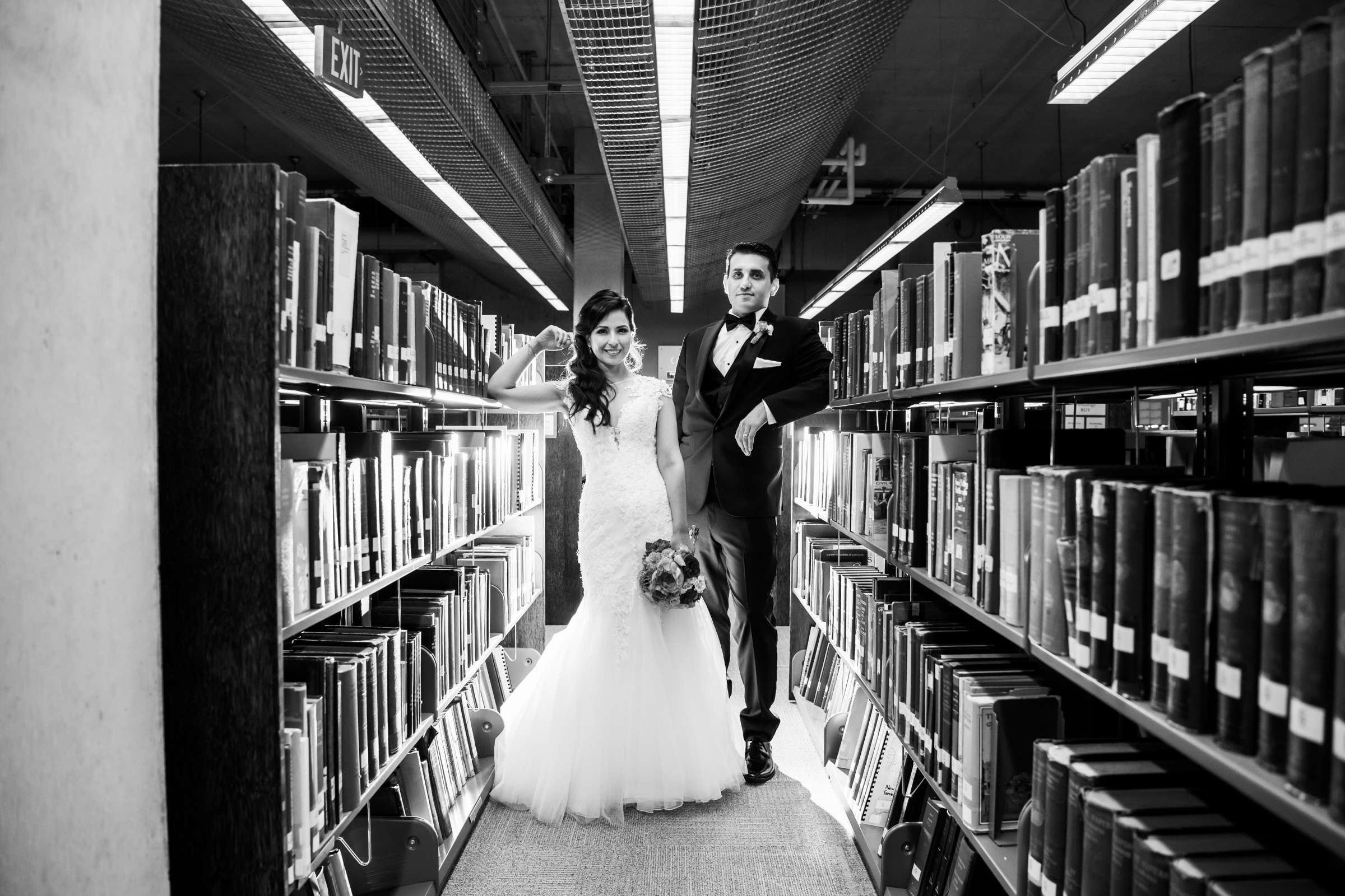 Black and White photo at San Diego Central Library Wedding, Stephanie and Omar Wedding Photo #48 by True Photography