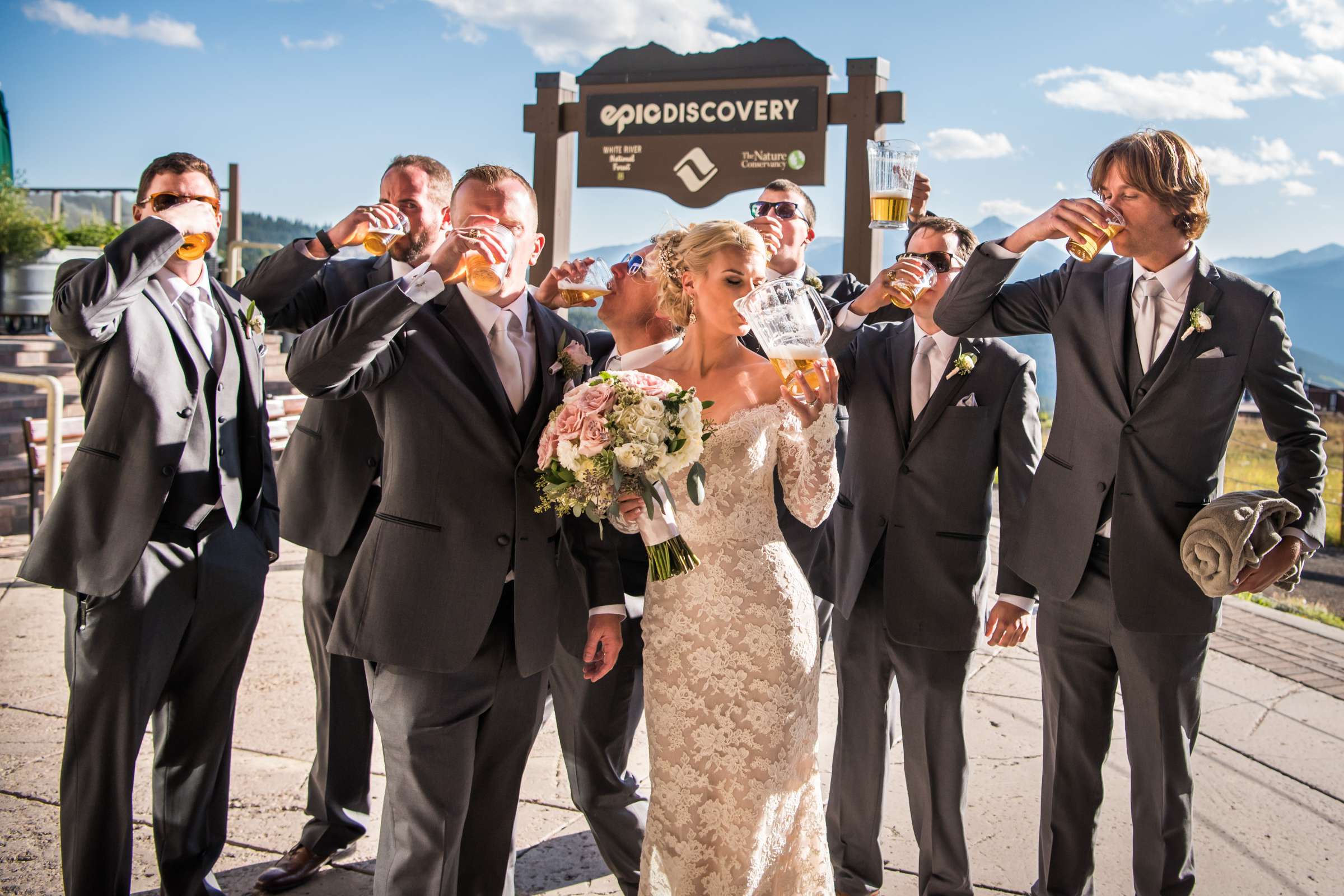 Funny moment at The Vail Wedding Deck Wedding coordinated by Carolyn Moorman, Heidi and Justin Wedding Photo #29 by True Photography
