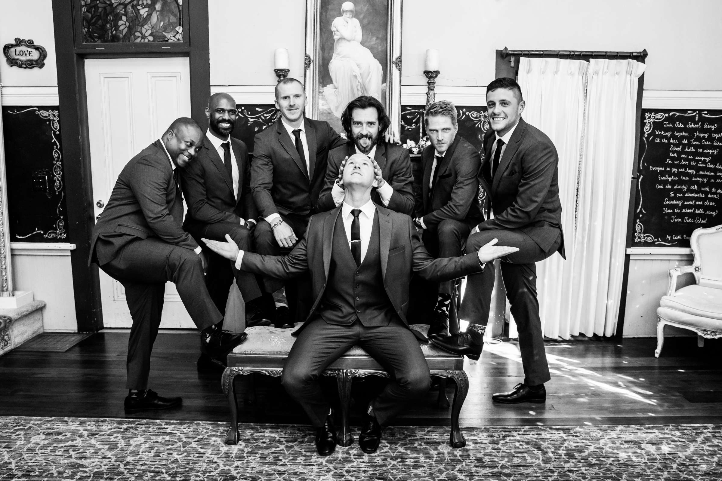 Groomsmen, Funny moment at Twin Oaks House & Gardens Wedding Estate Wedding coordinated by Twin Oaks House & Gardens Wedding Estate, Kasi and Scott Wedding Photo #12 by True Photography