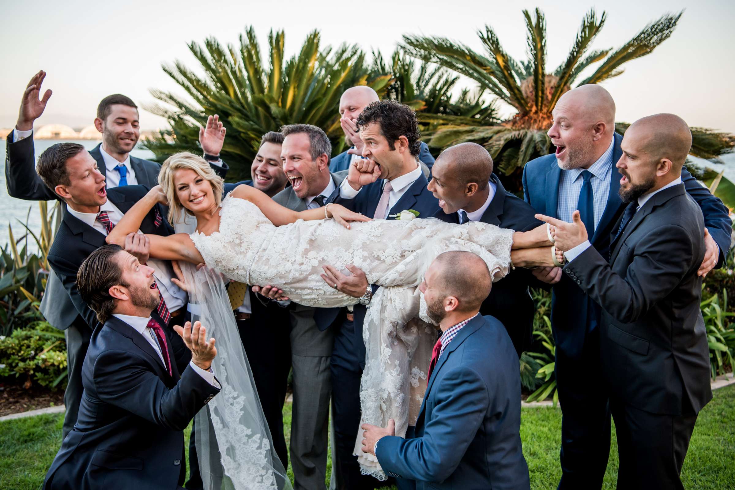 Bride, Funny moment at Humphrey's Half Moon Inn Wedding coordinated by Joyous Events - Wedding Management, Stephanie and Jay Wedding Photo #2 by True Photography